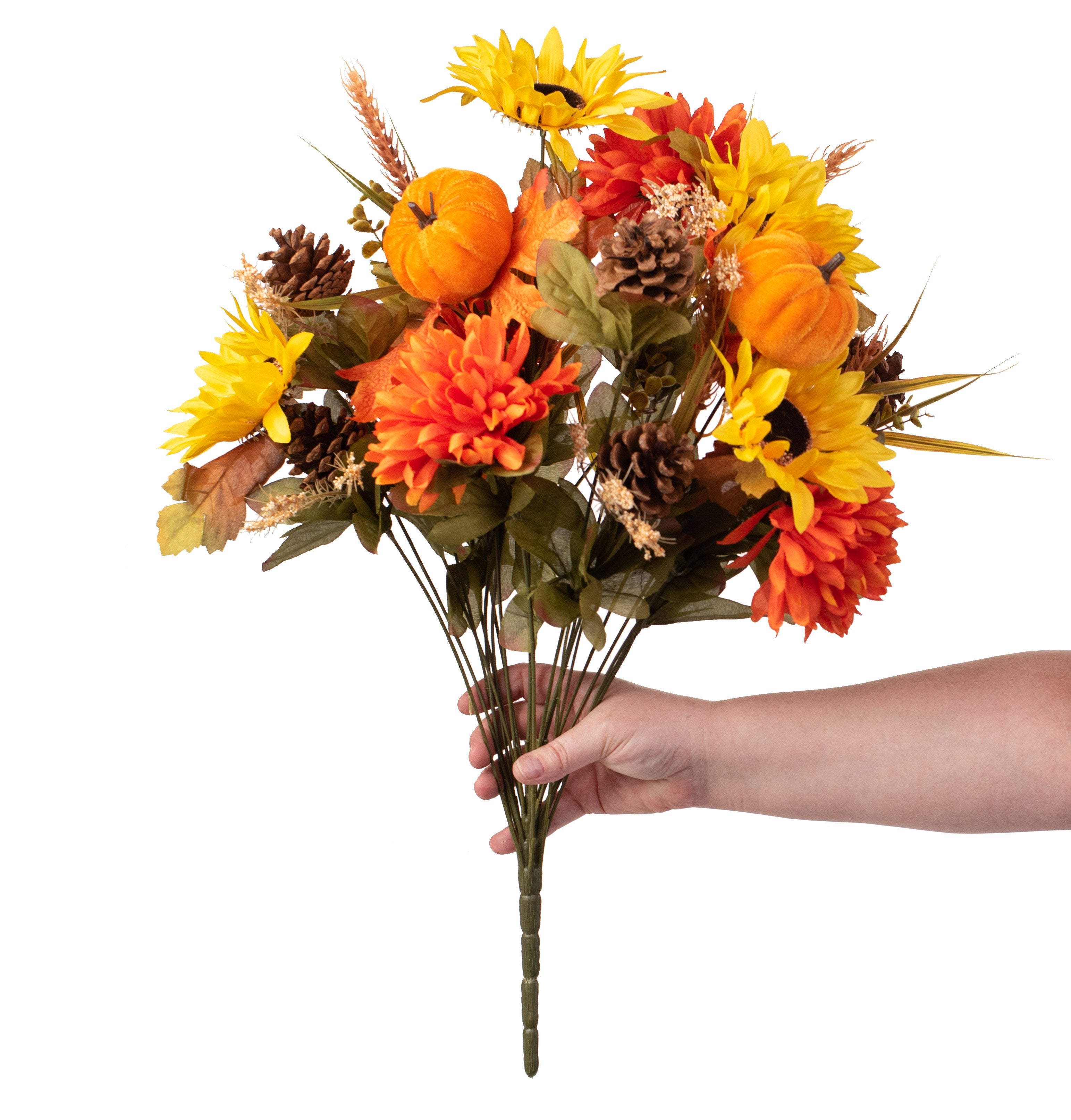 23" Sunflower Ball Mum Pumpkin Pine Bush: Orange-Yellow detail photo 3