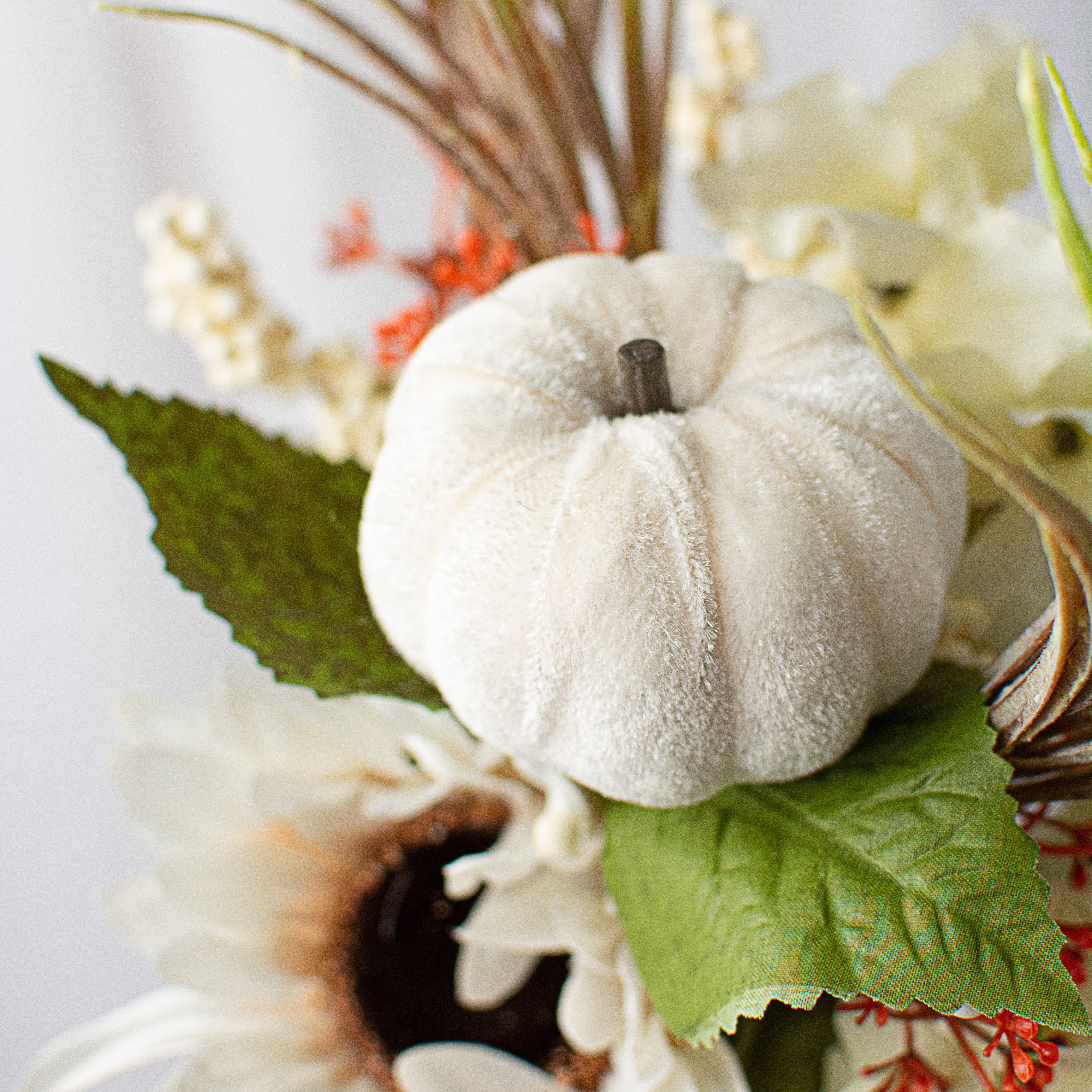 16" Sunflower Hydrangea Pumpkin Bush: Cream Lifestyle Photo