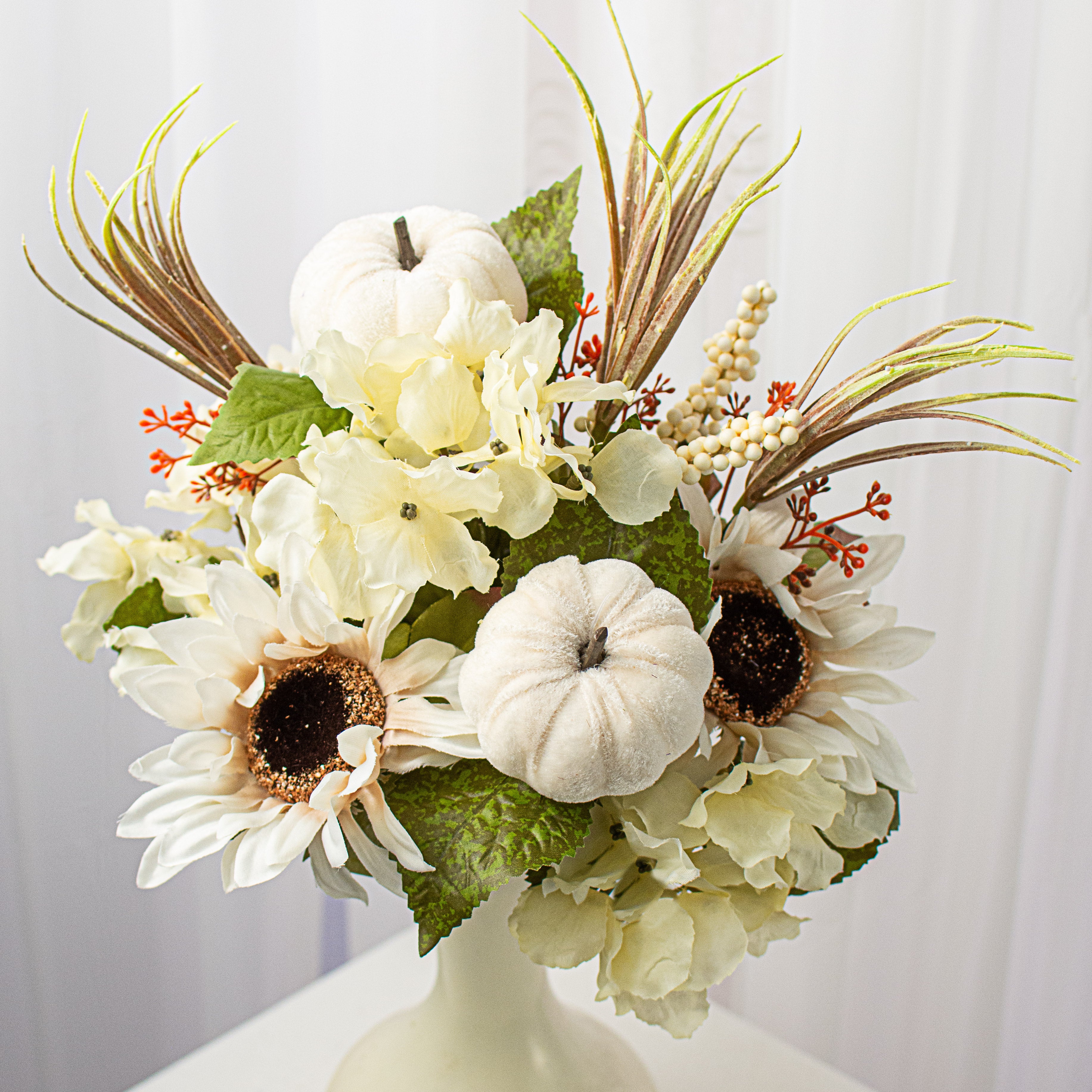 16" Sunflower Hydrangea Pumpkin Bush: Cream Item Number: 56871BE