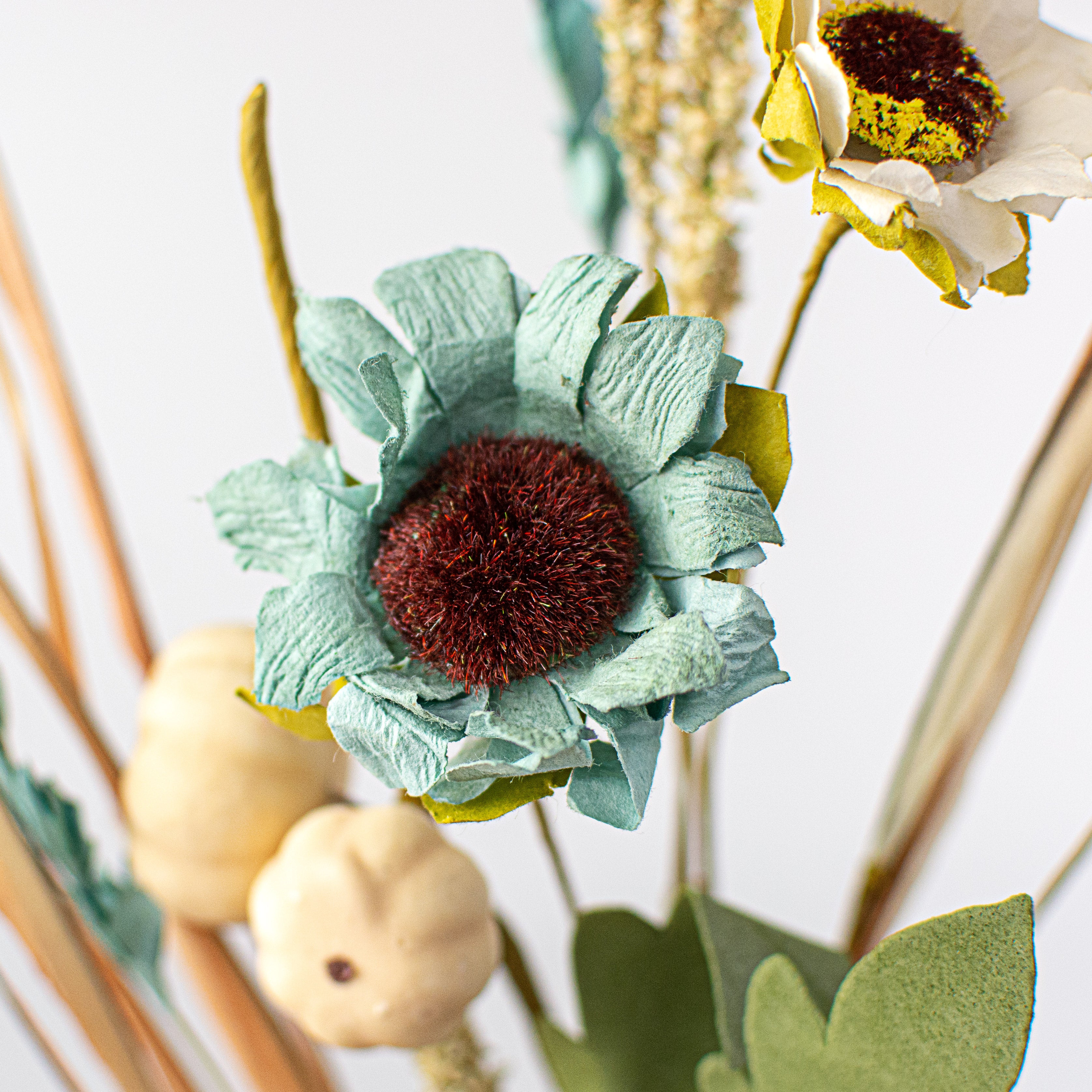 16" Sunflower Pumpkin Cattail Filler Pick: Blue & Cream Lifestyle Photo