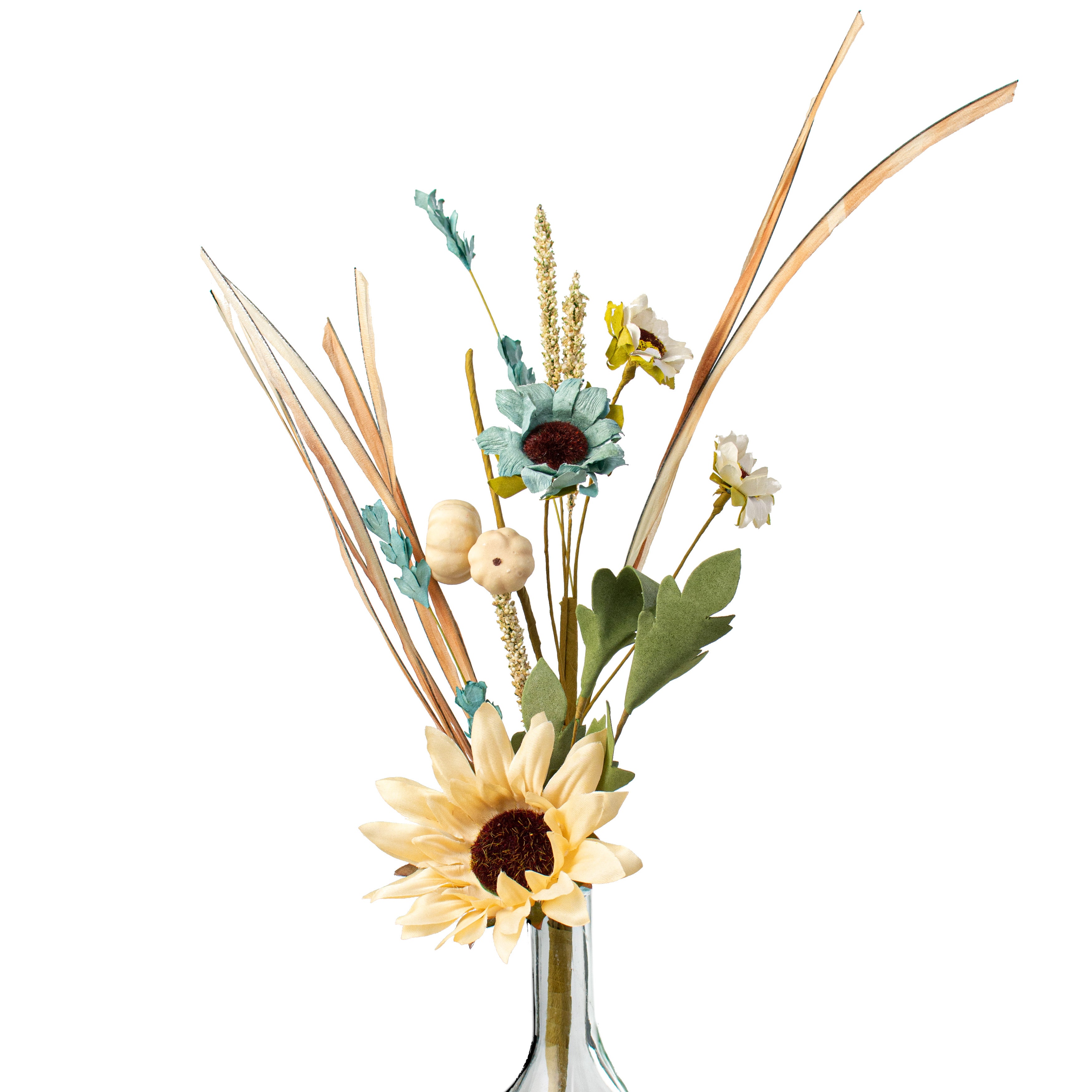 16" Sunflower Pumpkin Cattail Filler Pick: Blue & Cream Item Number: 56519SP16