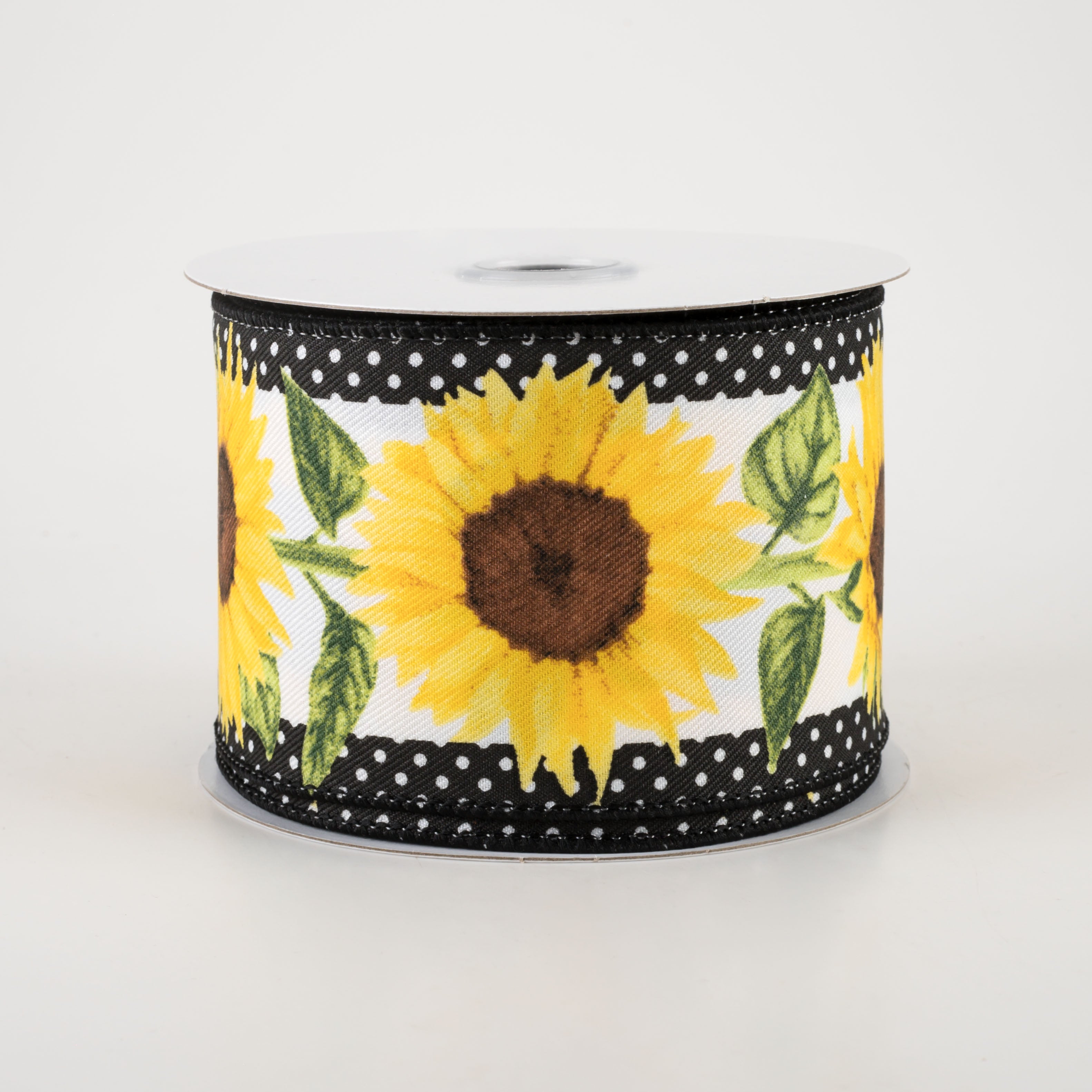 2.5" Sunflowers and Polka Dots Ribbon (10 Yards)
