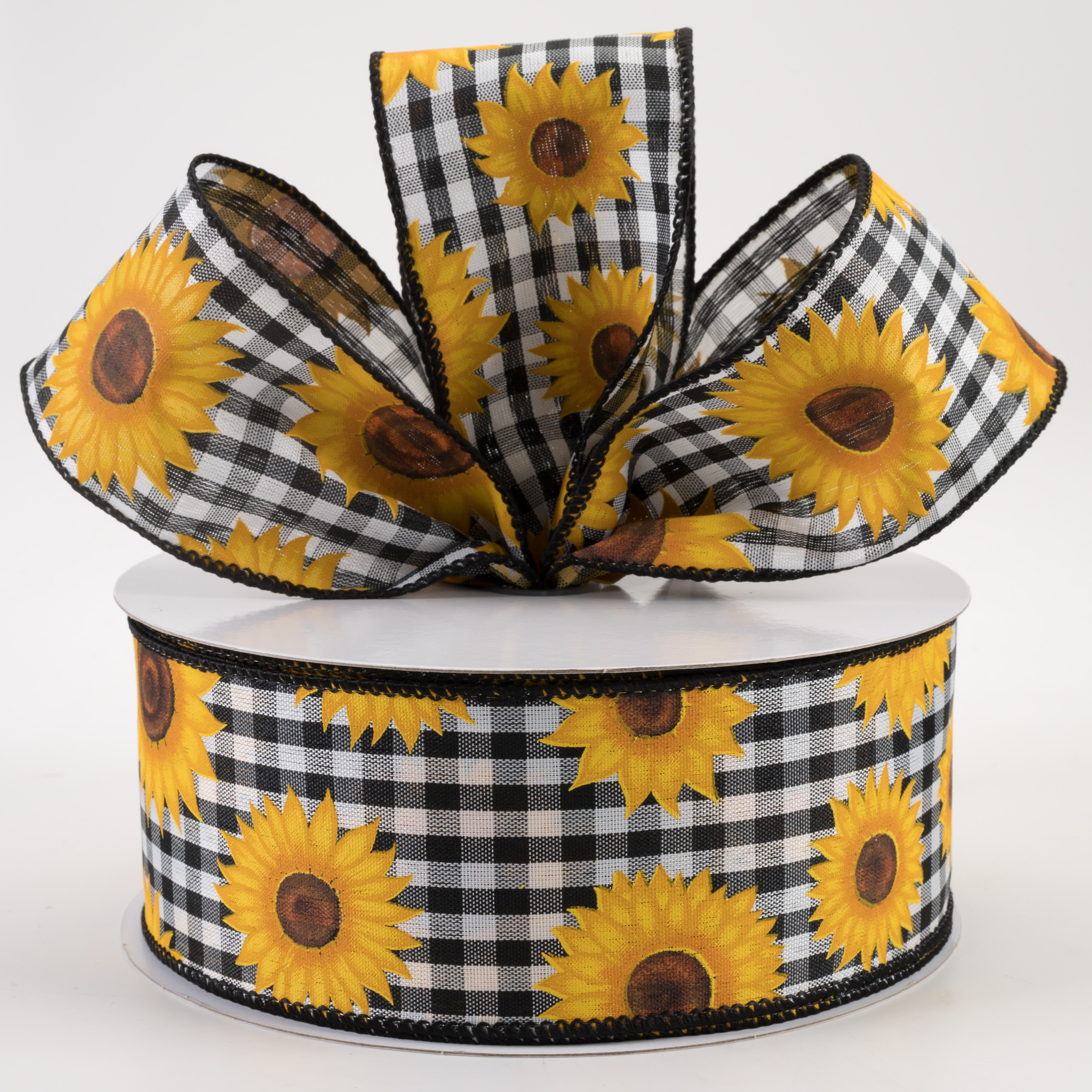 2.5" Sunflowers on Gingham Ribbon: Black & White (50 Yards) Lifestyle Photo