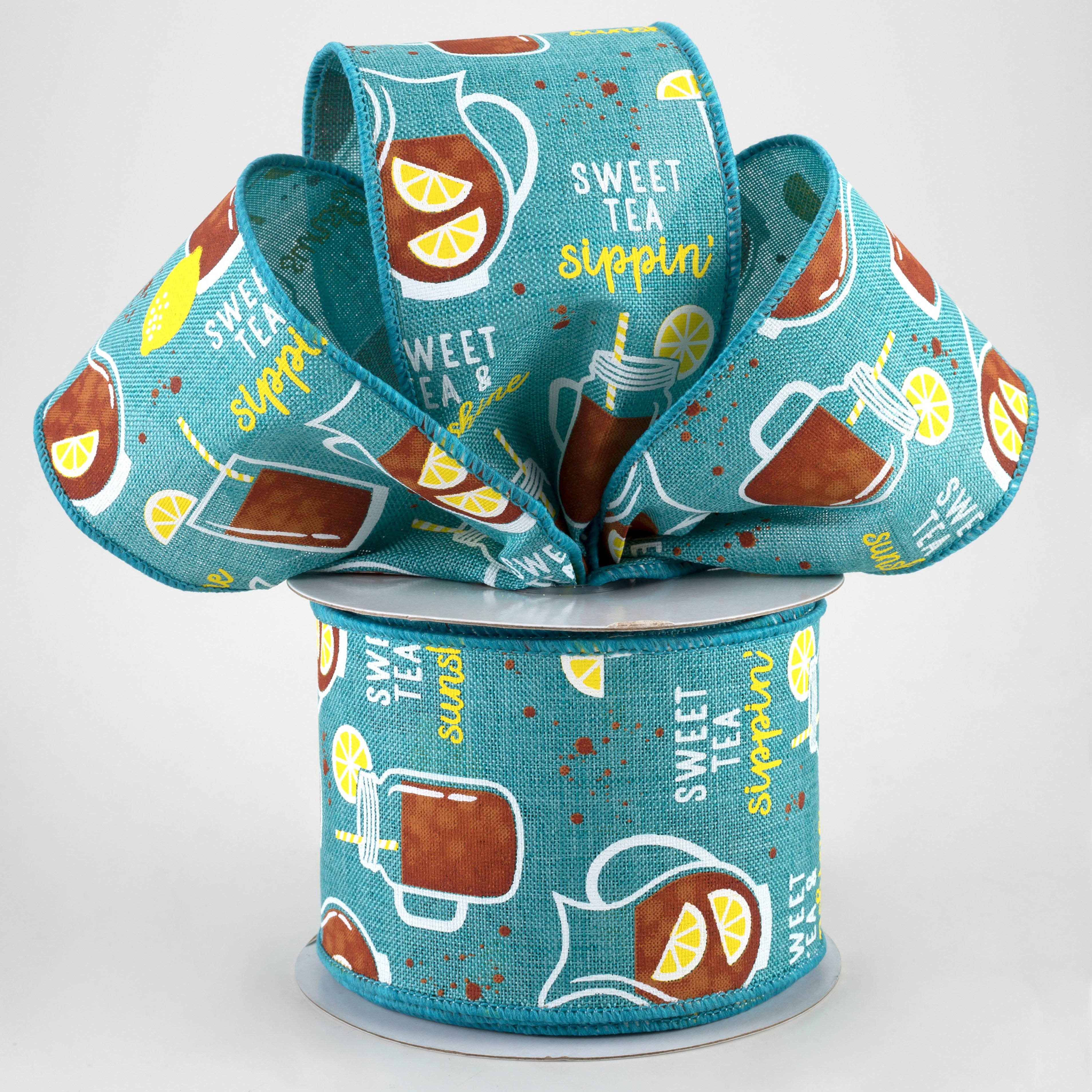 2.5" Sweet Tea With Lemon Ribbon: Teal (10 Yards) Lifestyle Photo