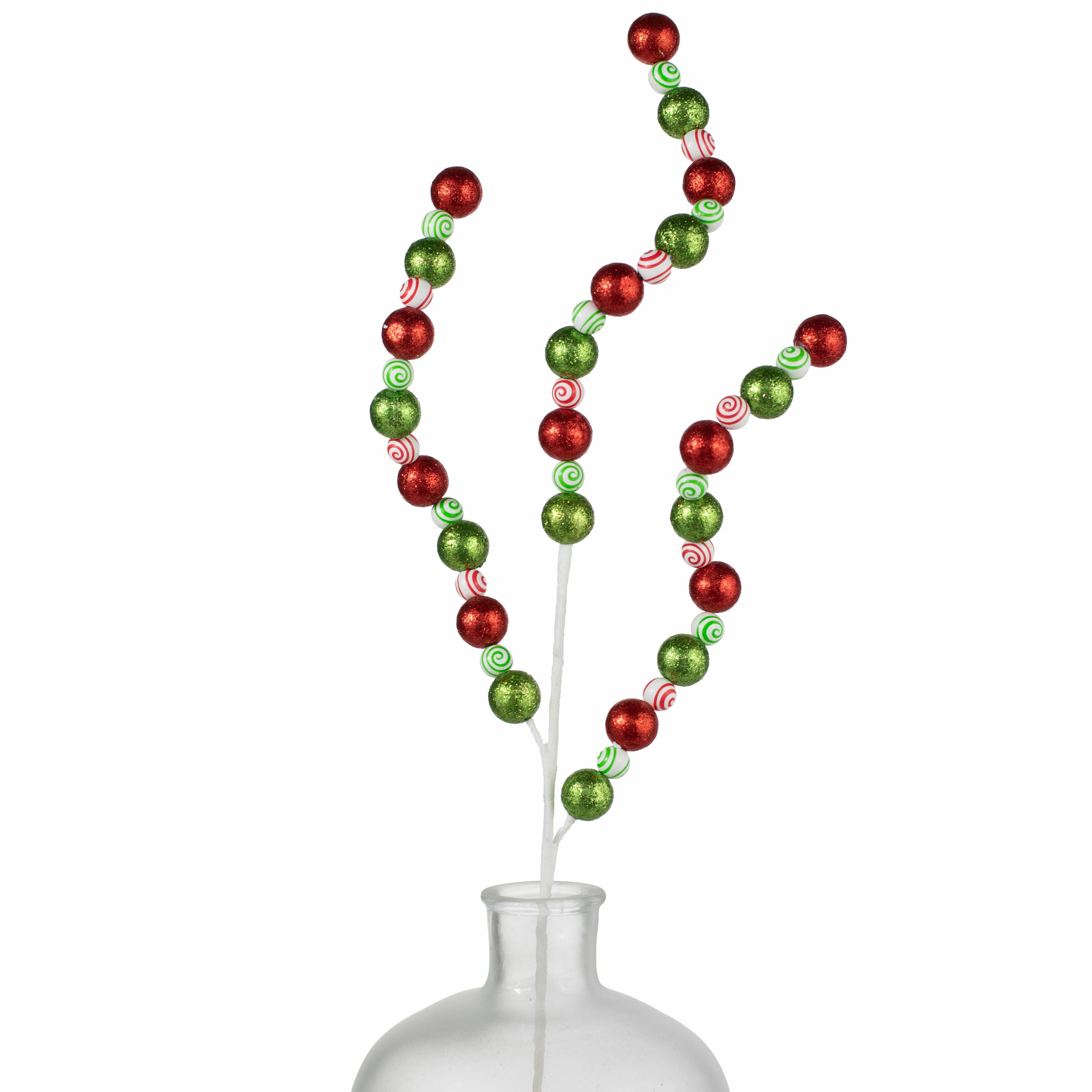 28' Swirl Beads & Glitter Balls Curly Spray: Red & Green Item Number: 64667