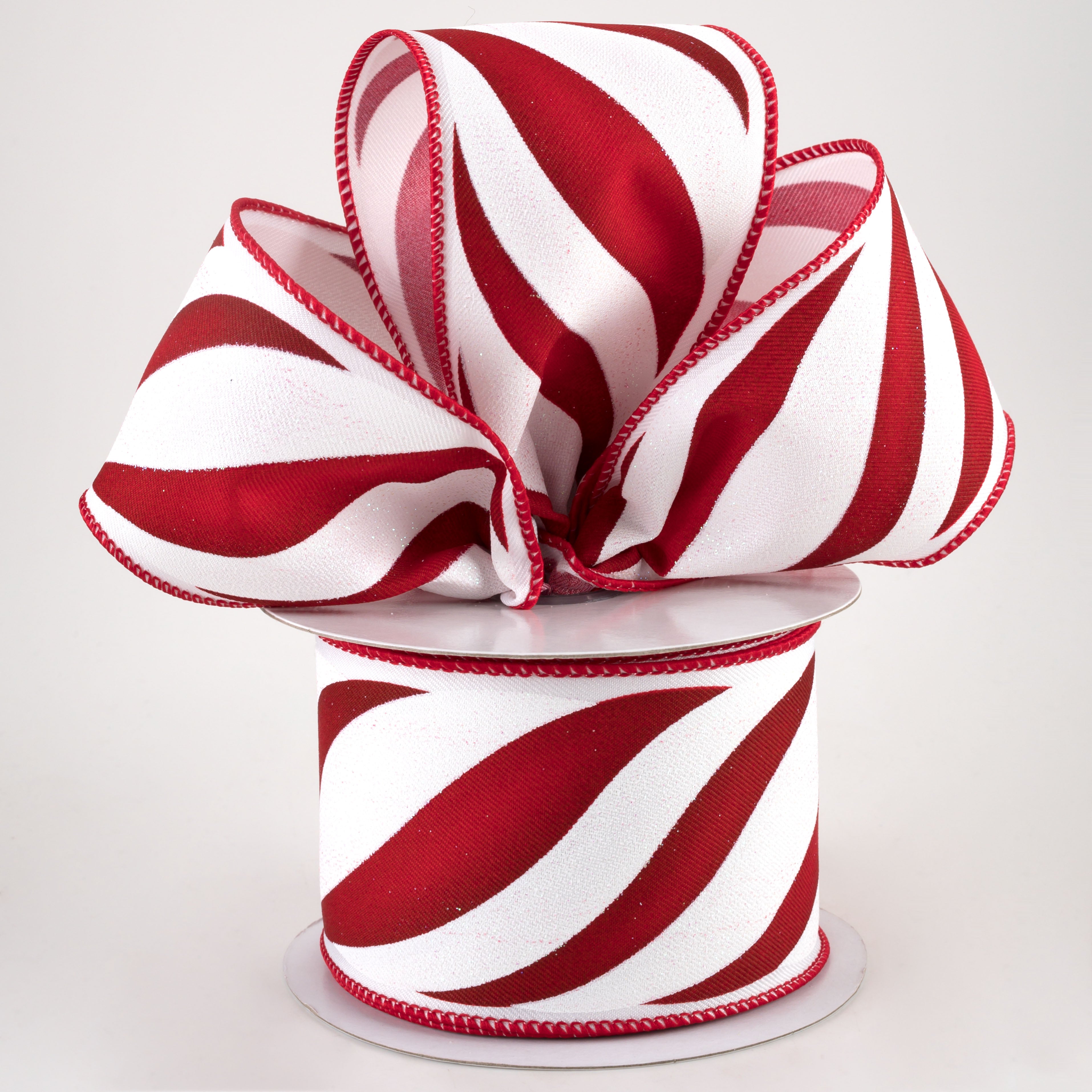 2.5" Swirl Candy Stripe Ribbon: Dark Red (10 Yards) Lifestyle Photo