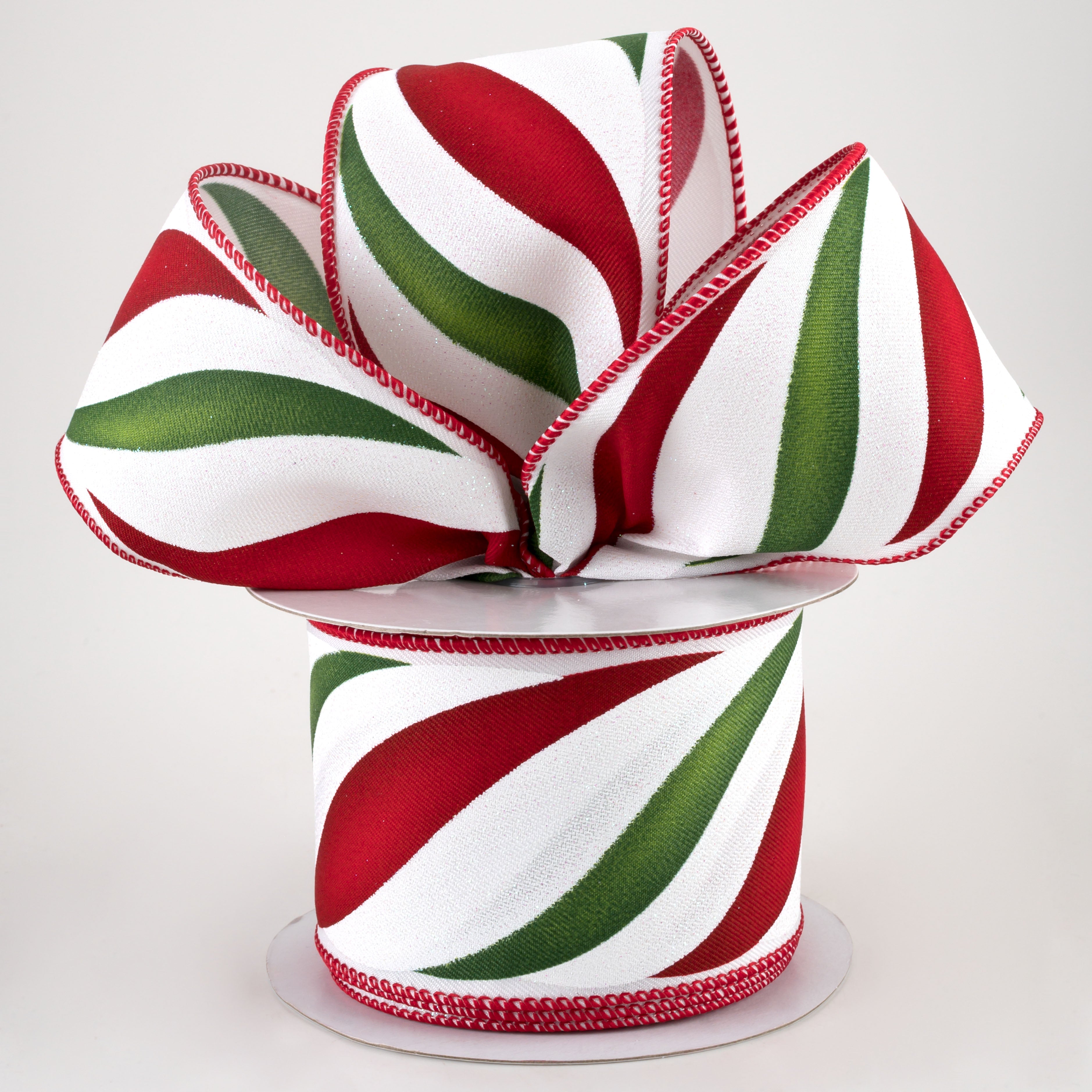2.5" Swirl Candy Stripe Ribbon: Red & Green (10 Yards) Lifestyle Photo