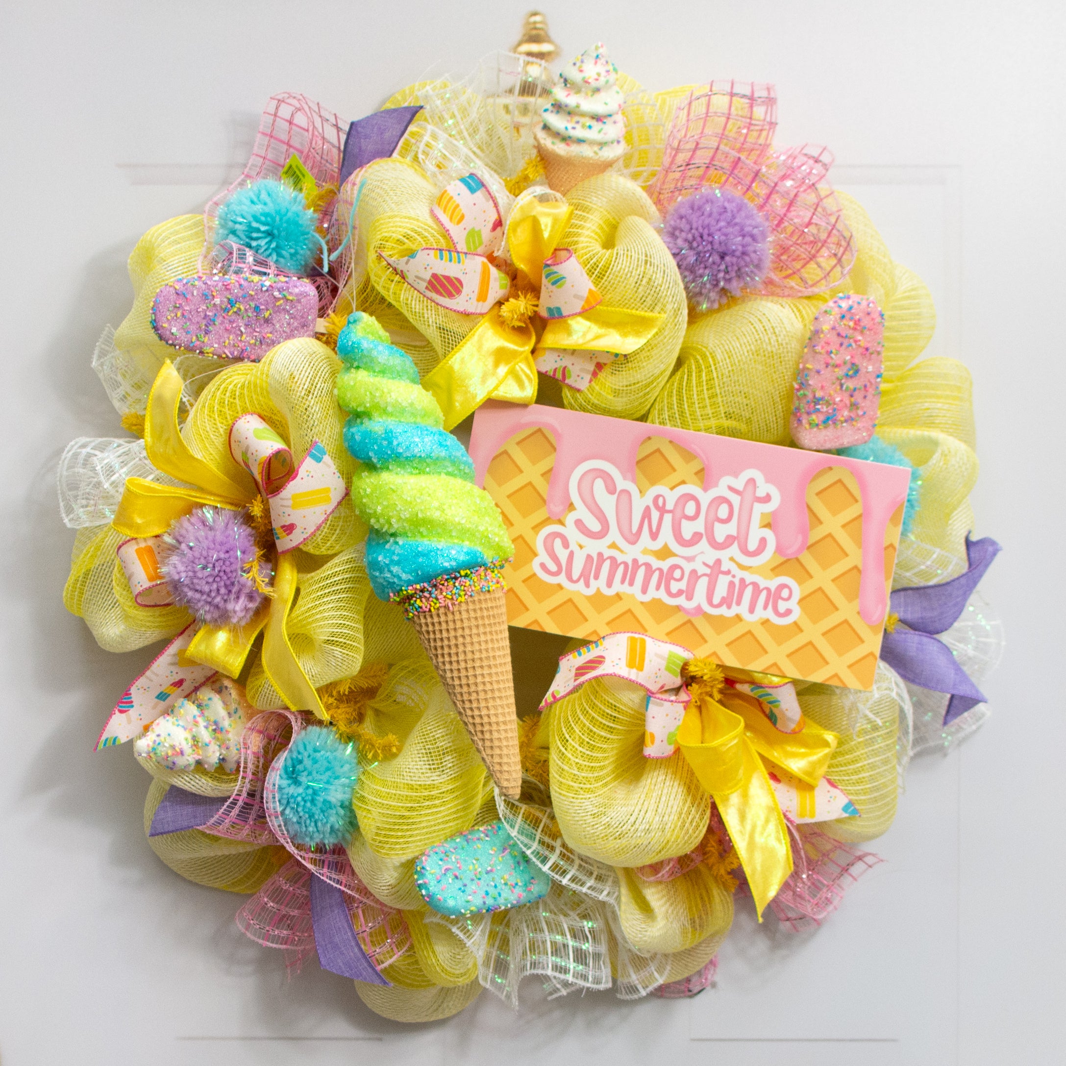 13" Swirl Ice Cream Cone Ornament: Green & Blue Lifestyle Photo