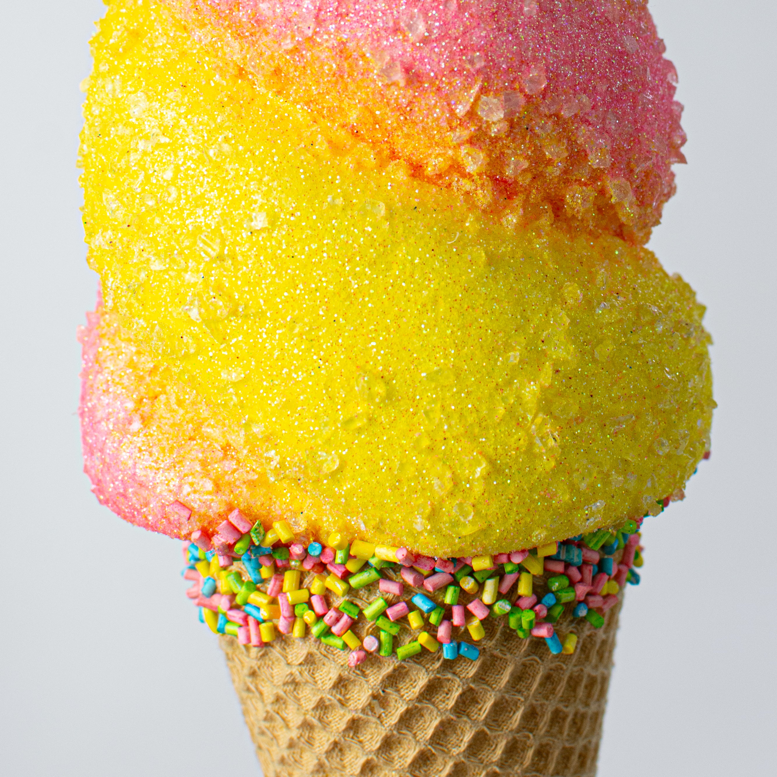 13" Swirl Ice Cream Cone Ornament: Pink & Yellow detail photo 3