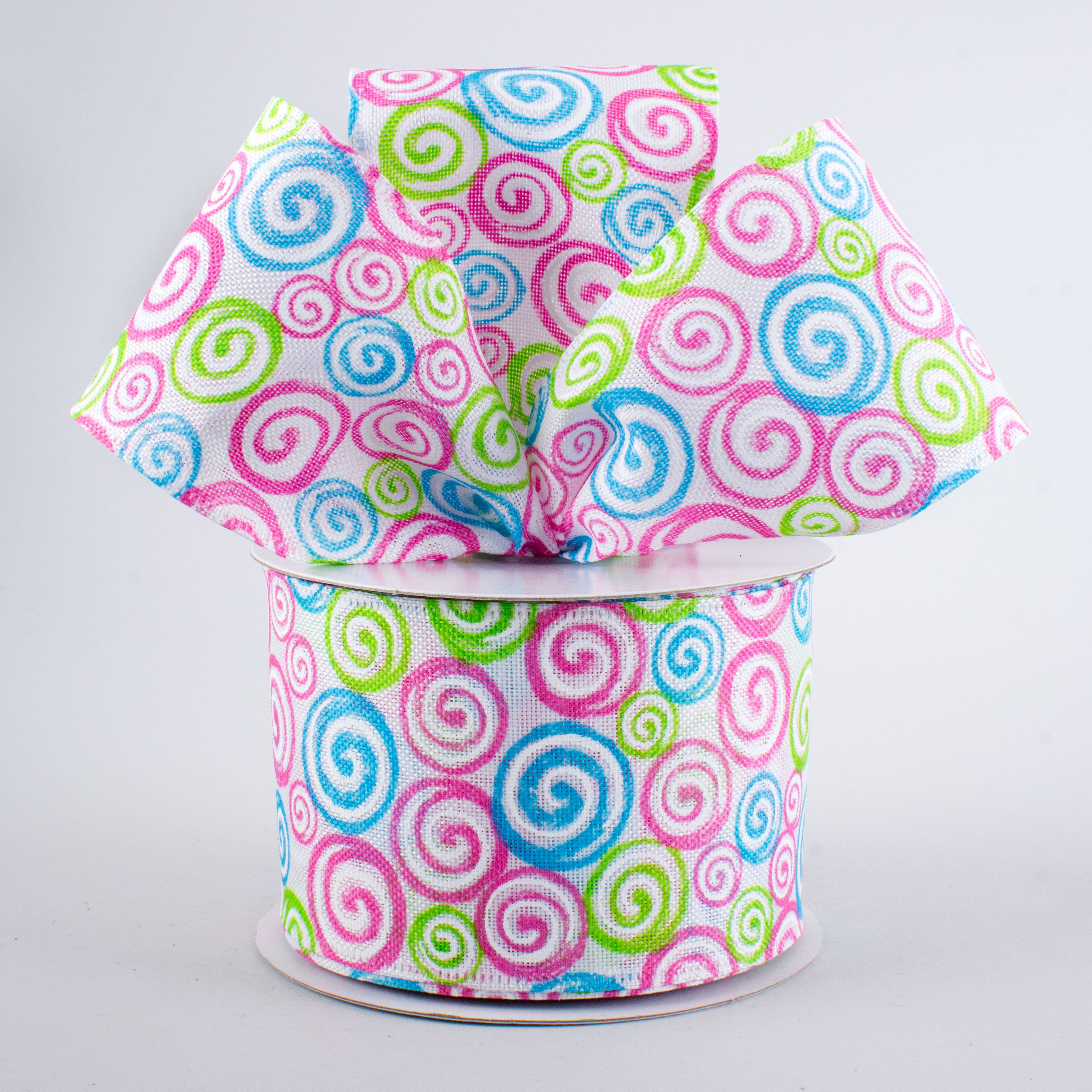 2.5" Swirls Ribbon: Pink, Lime, Blue (10 Yards) Lifestyle Photo