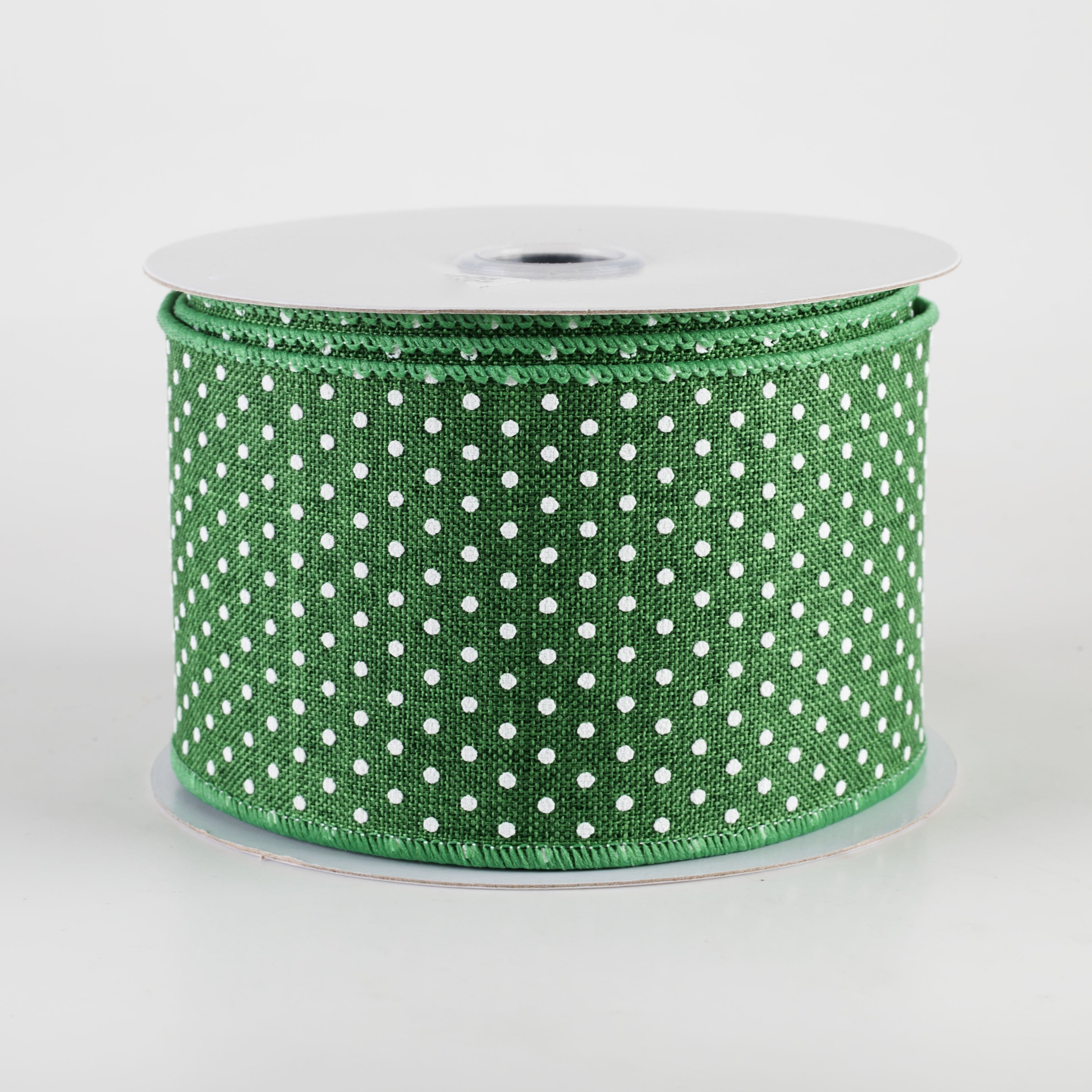 2.5" Swiss Dots Ribbon: Emerald & White (10 Yards)