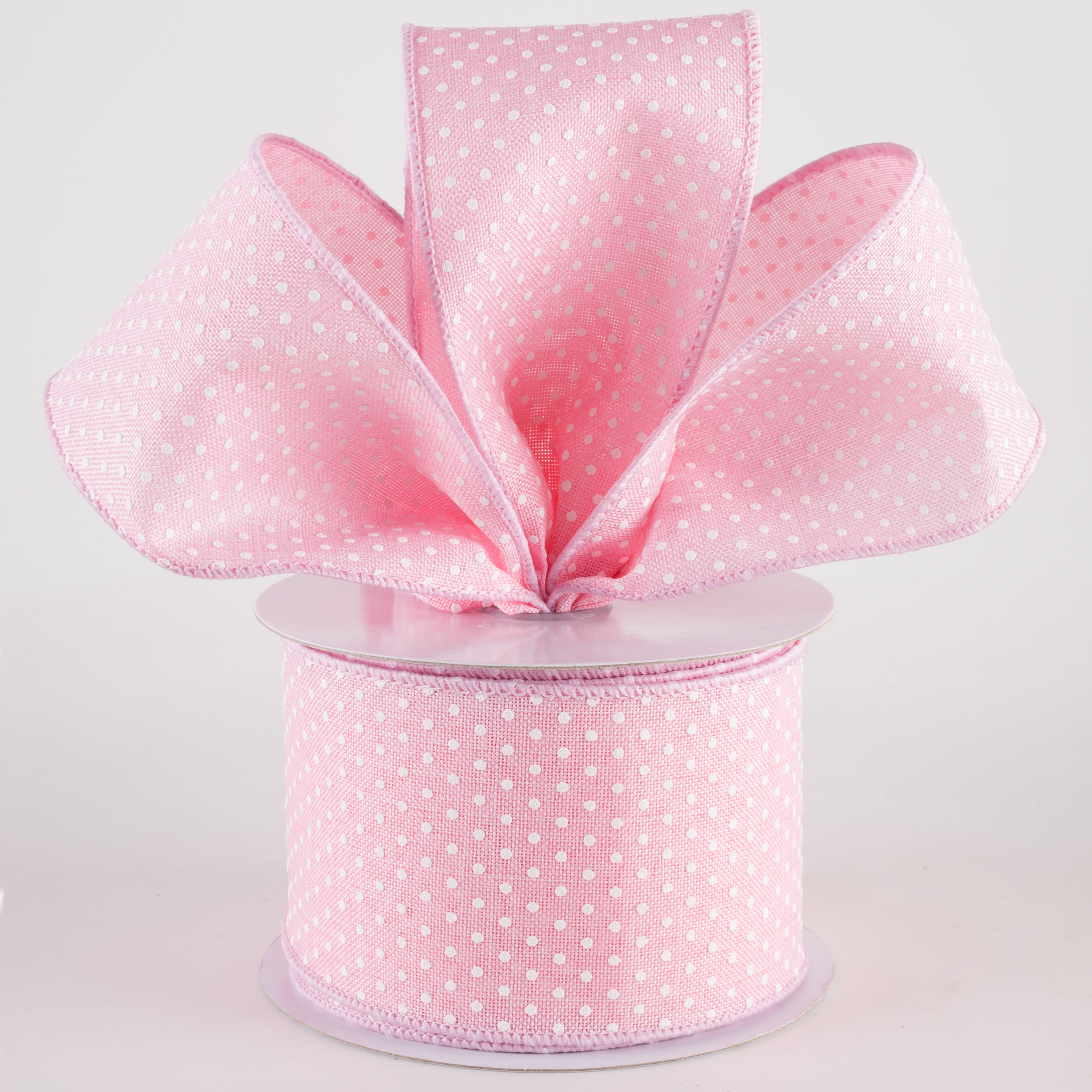 2.5" Swiss Dots Ribbon: Light Pink & White (10 Yards) Lifestyle Photo