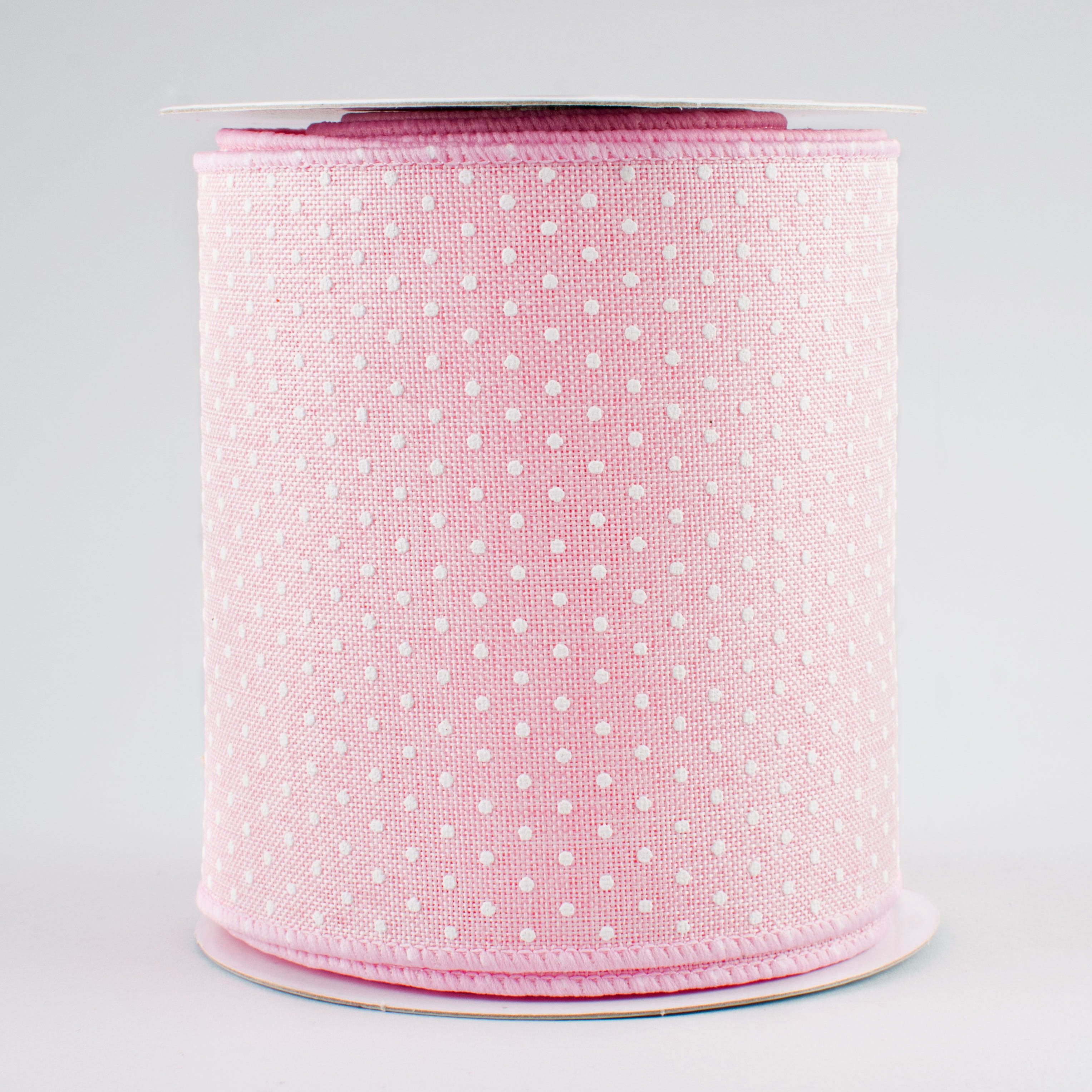 4" Swiss Dots Ribbon: Light Pink & White (10 Yards)