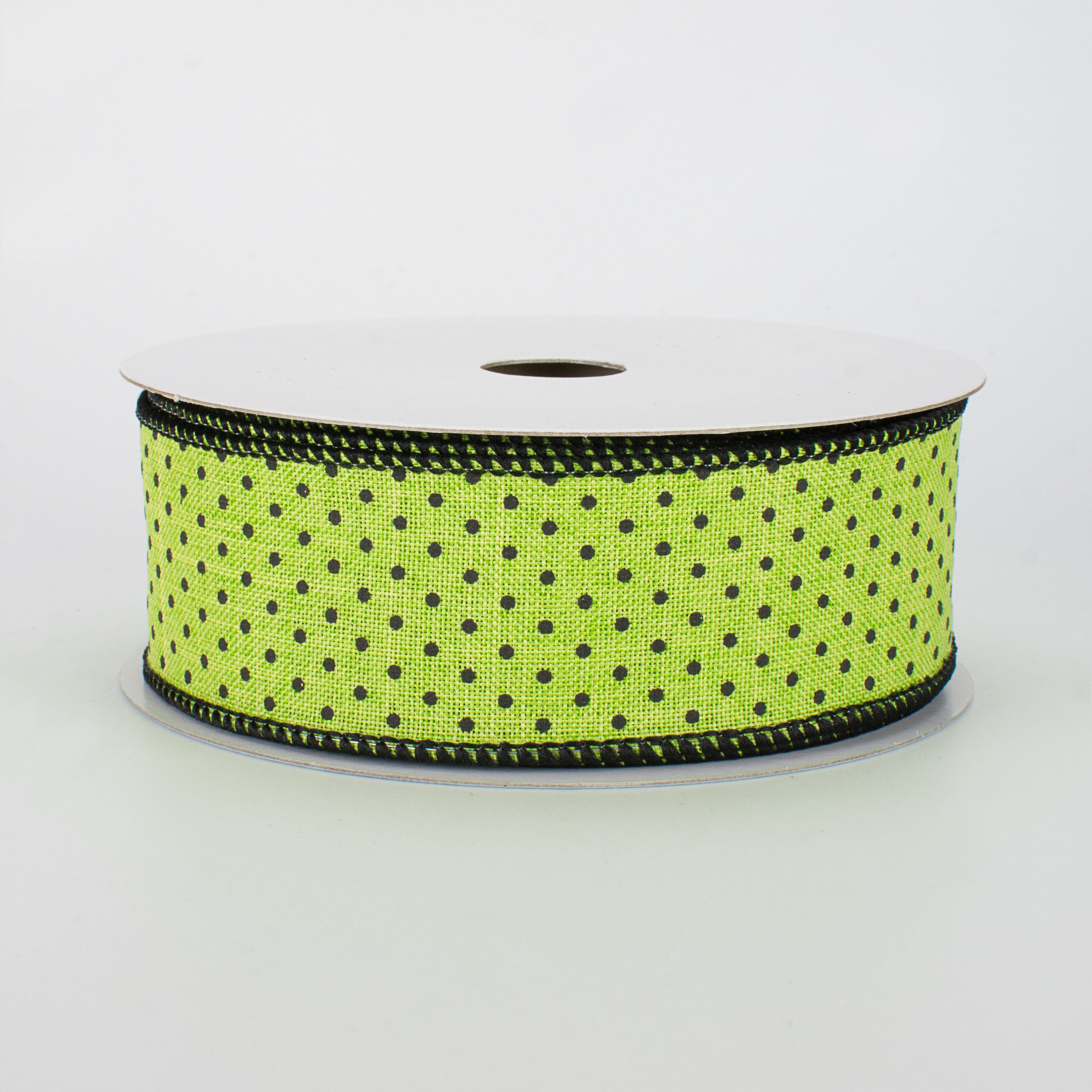 1.5" Swiss Dots Ribbon: Lime Green & Black (10 Yards)