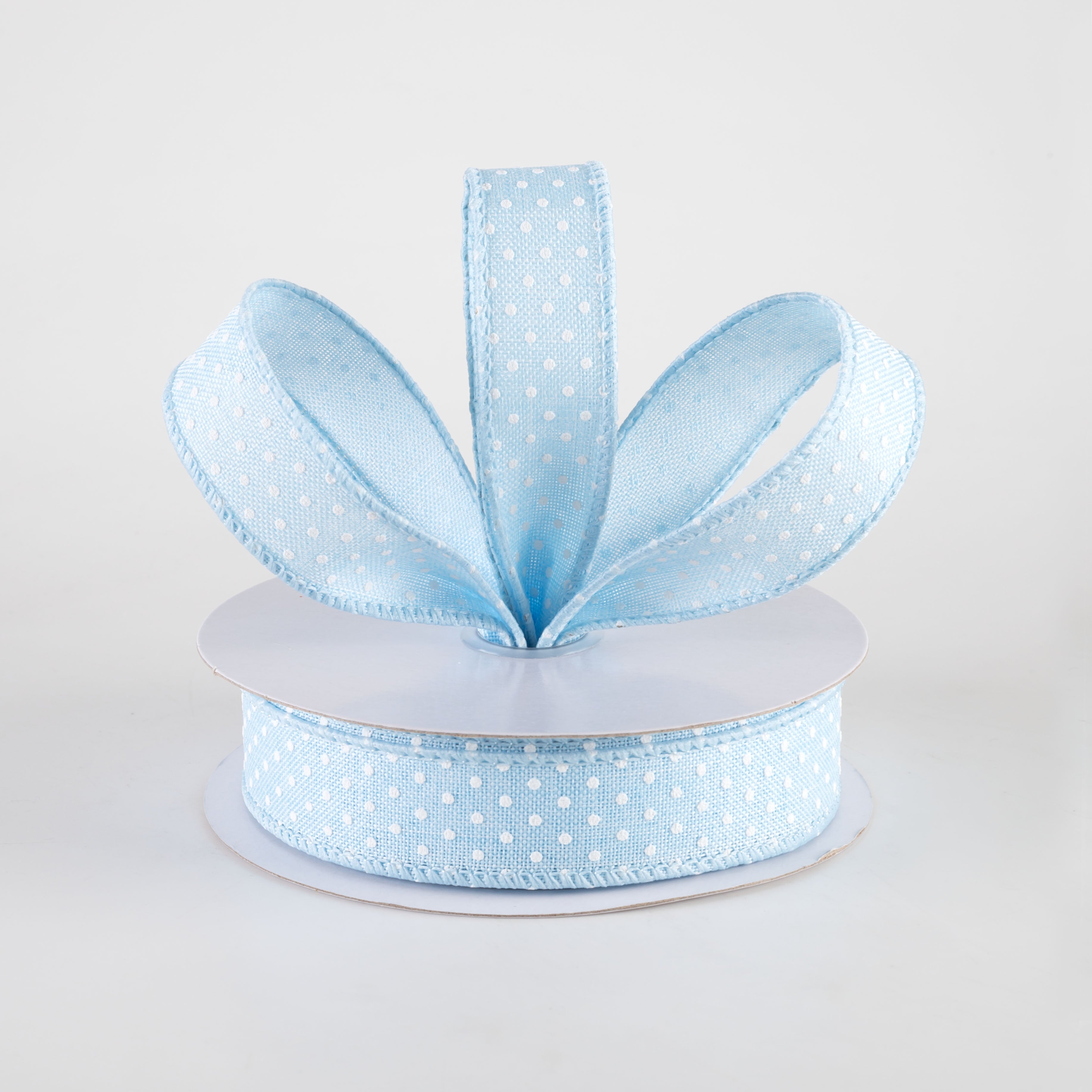 7/8" Swiss Dots Ribbon: Pale Blue & White (10 Yards) Lifestyle Photo