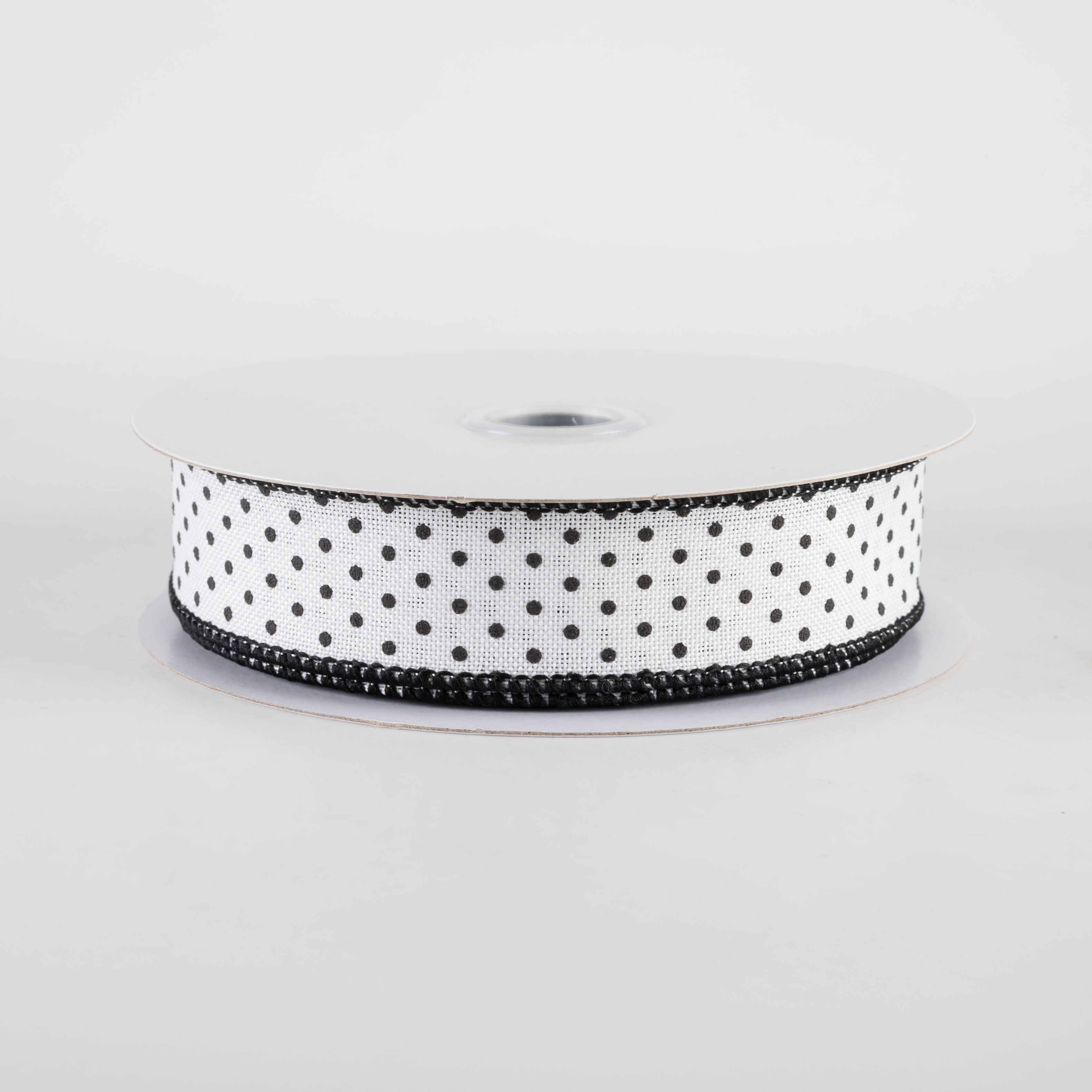 7/8" Swiss Dots Ribbon: White & Black (10 Yards)
