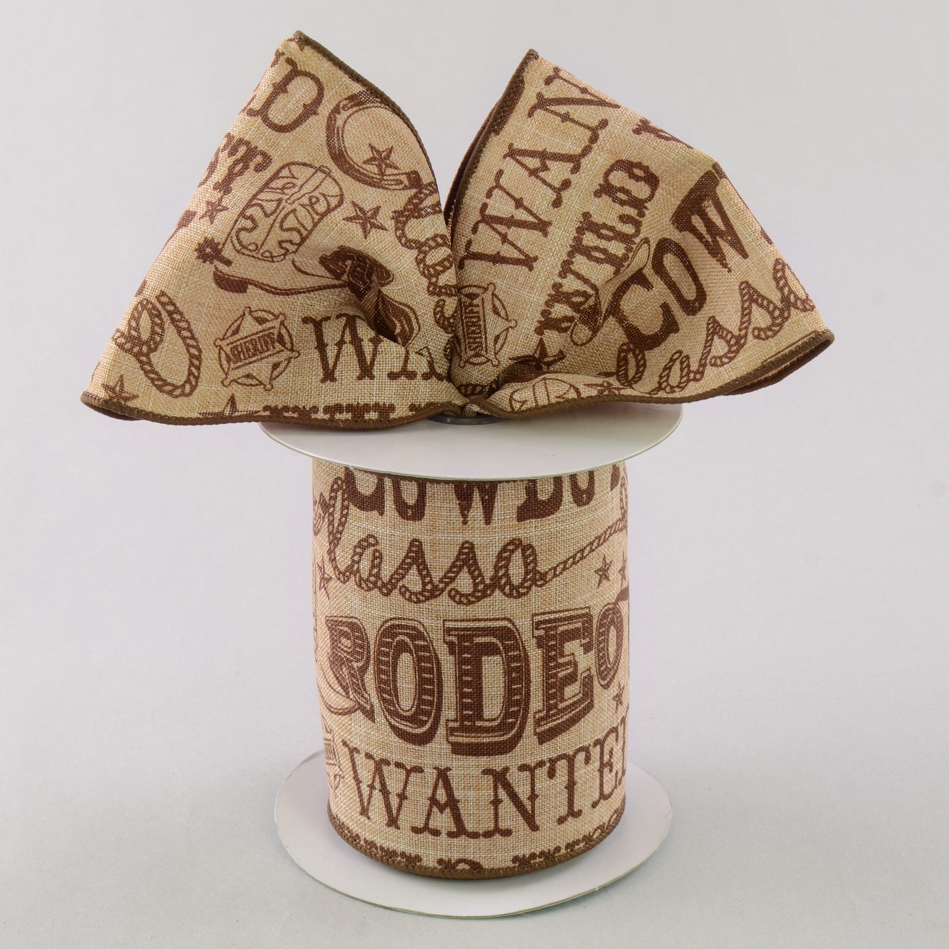 4" Tan Canvas Cowboy Western Ribbon: Brown (10 Yards) Lifestyle Photo