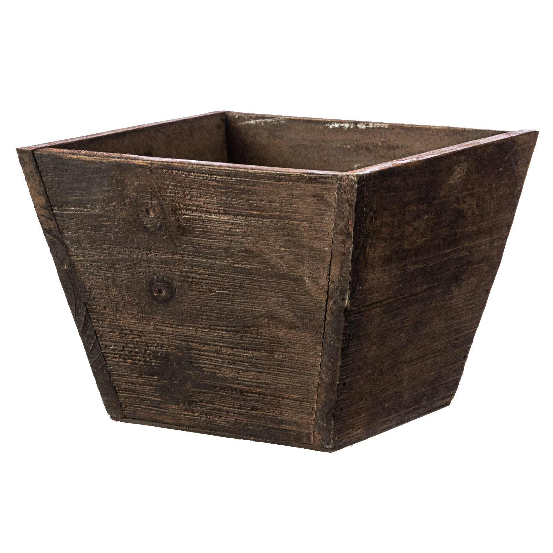 6" Tapered Wooden Planter: Brown Wash Item Number: KM105404