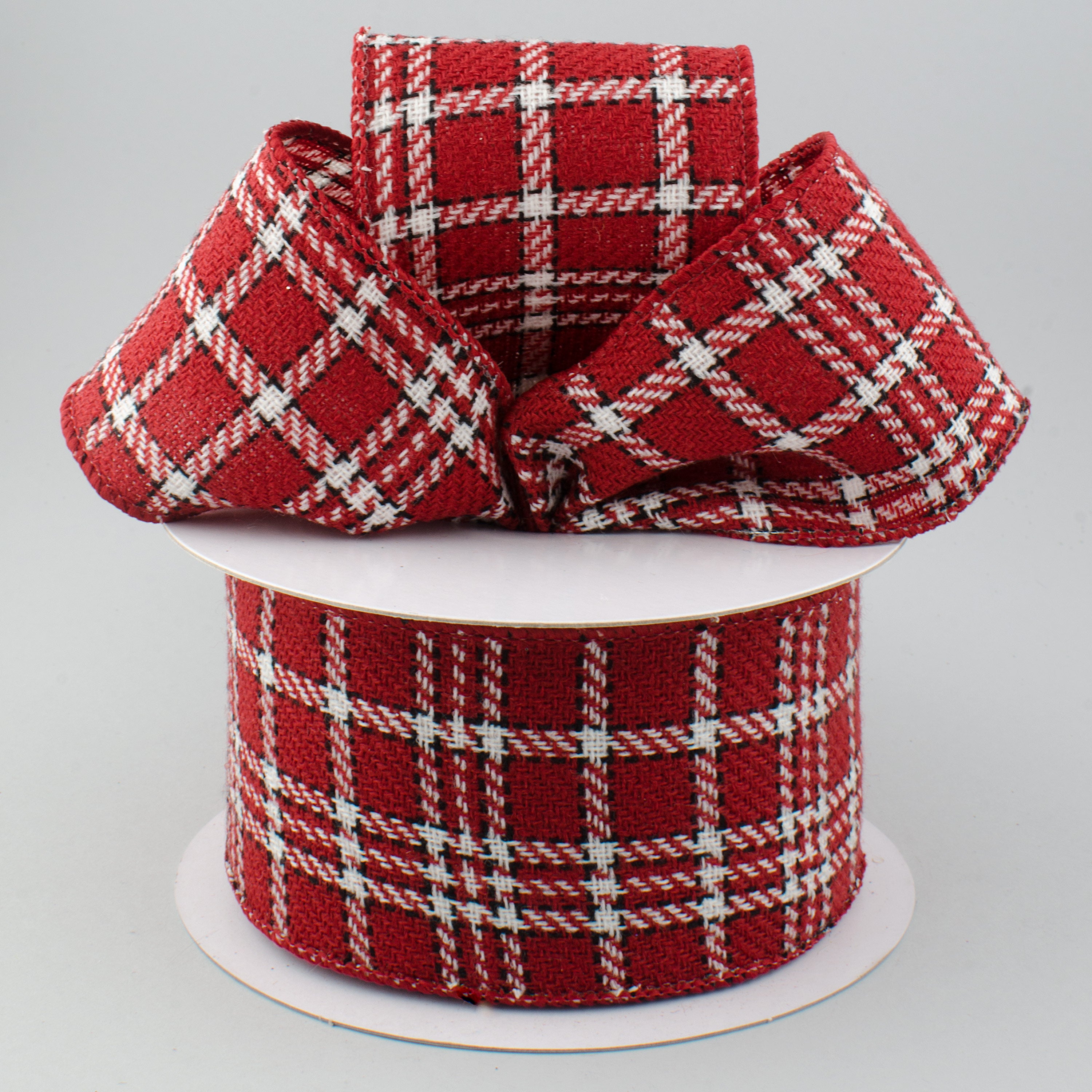 2.5" Tartan Plaid Ribbon: Crimson Red, Black, White (10 Yards) Lifestyle Photo