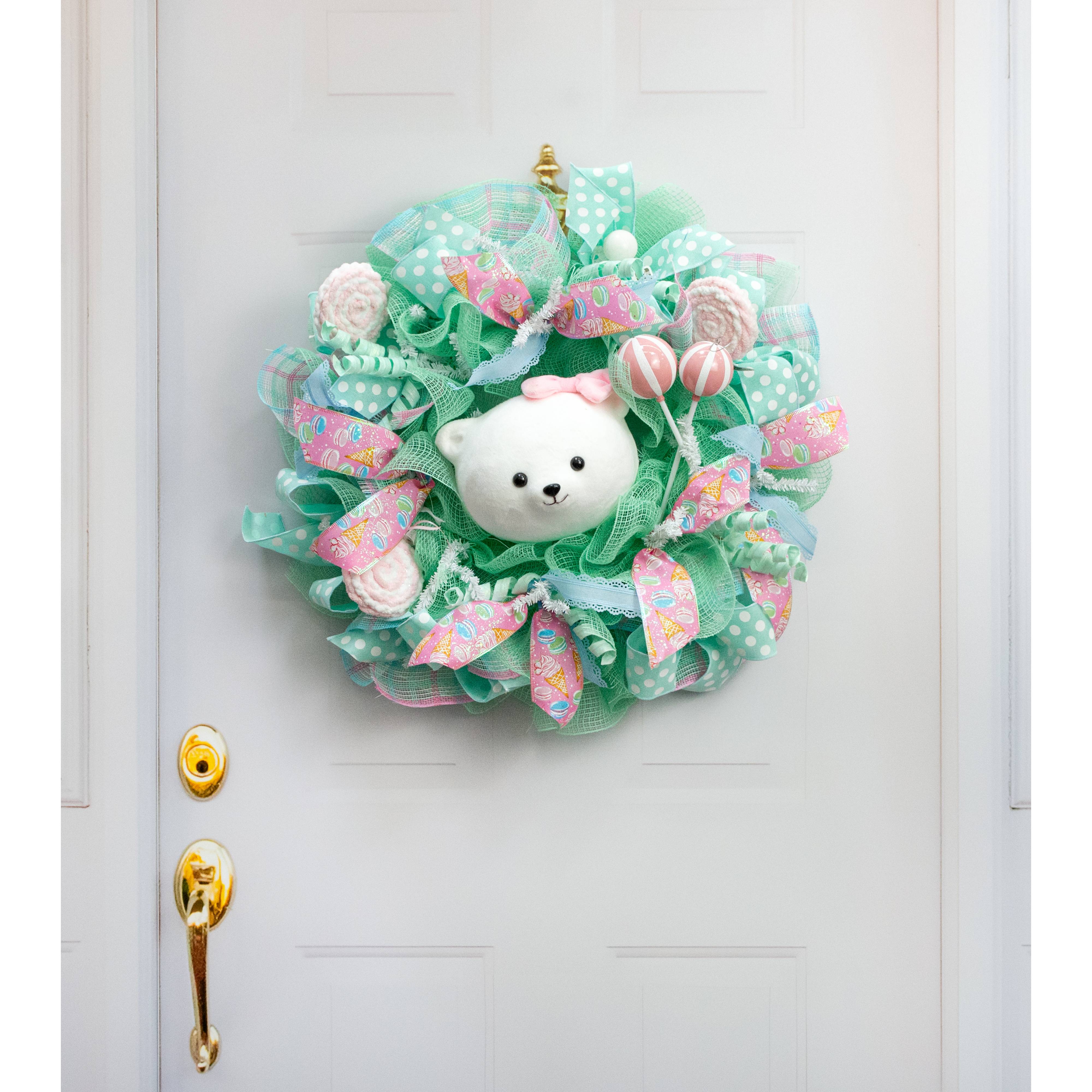 8" Teddy Bear Head Ornament: White detail photo 4