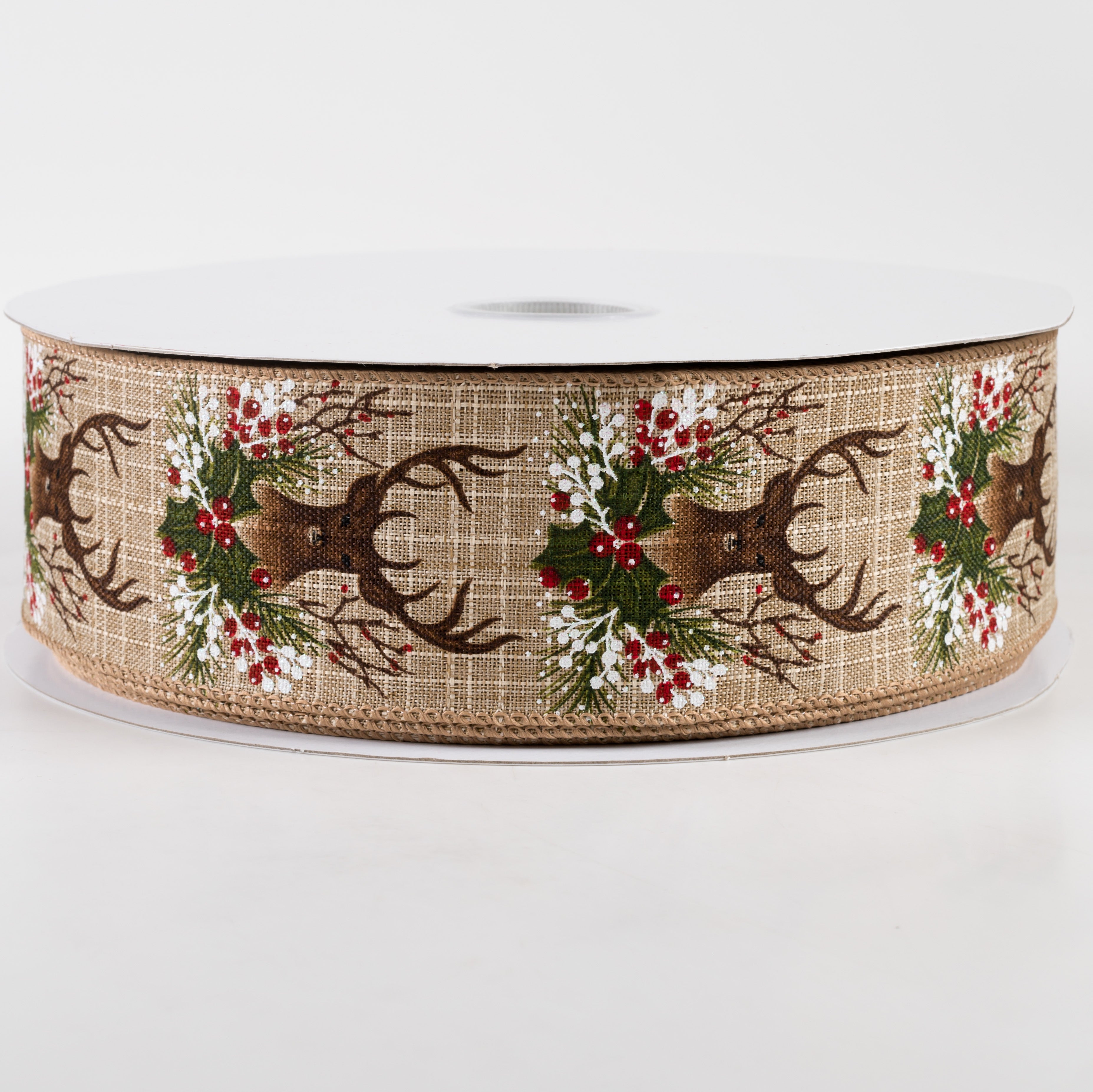 2.5" Textured Linen Deer Head Swag Ribbon: Natural (50 Yards)