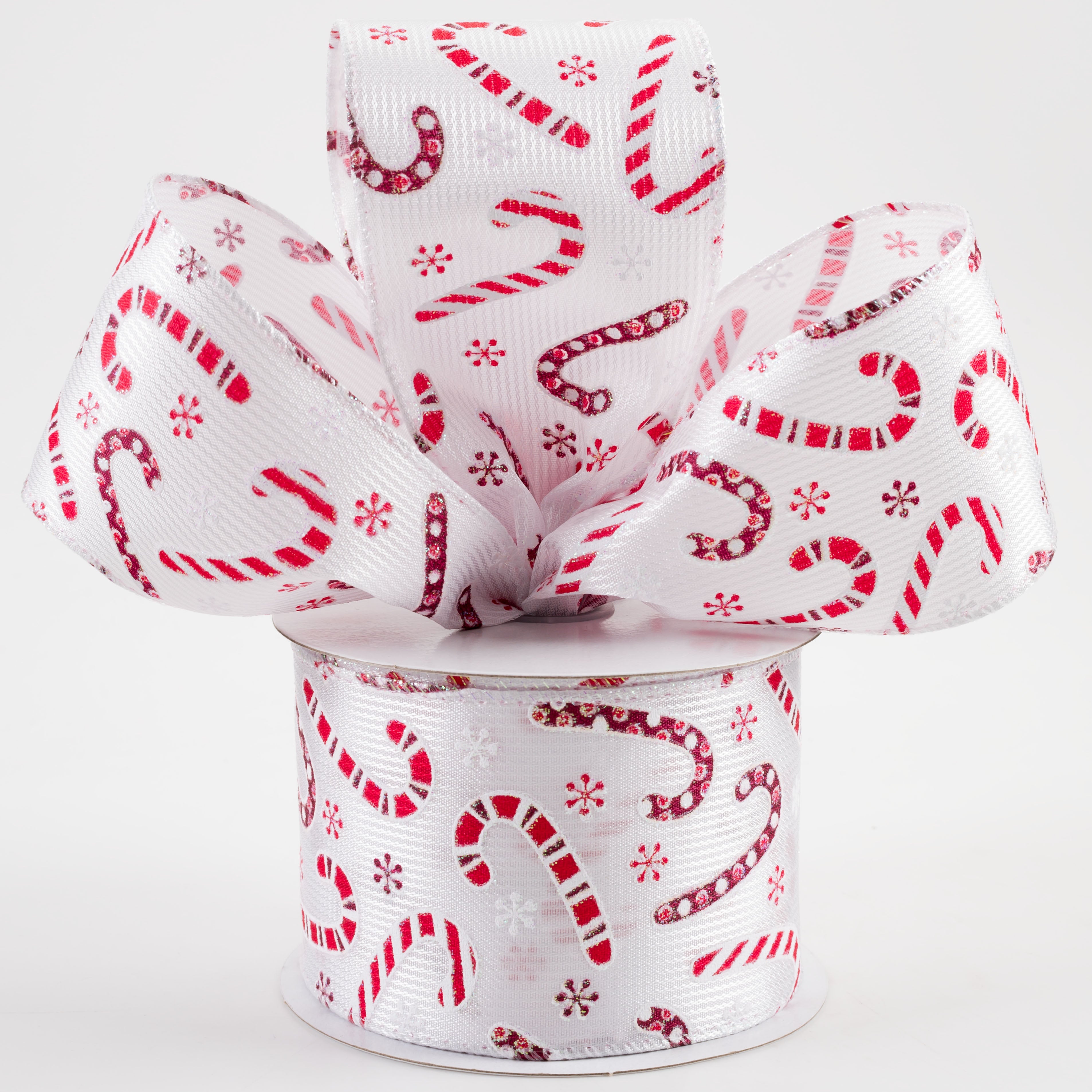 2.5" Textured Satin Candy Cane Glitter Ribbon: Red (10 Yards) Lifestyle Photo