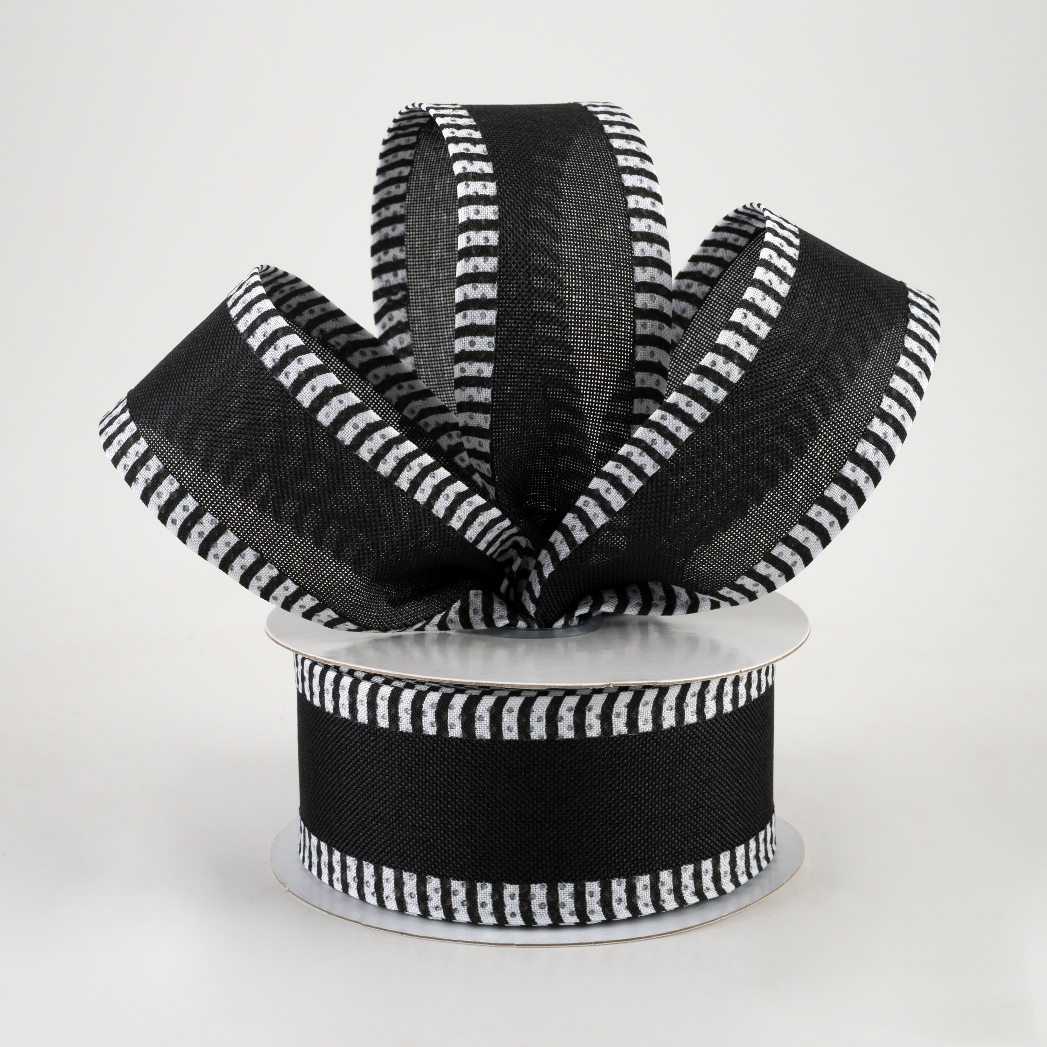 1.5" Thin Stripe Edge Ribbon: Black (10 Yards) Lifestyle Photo