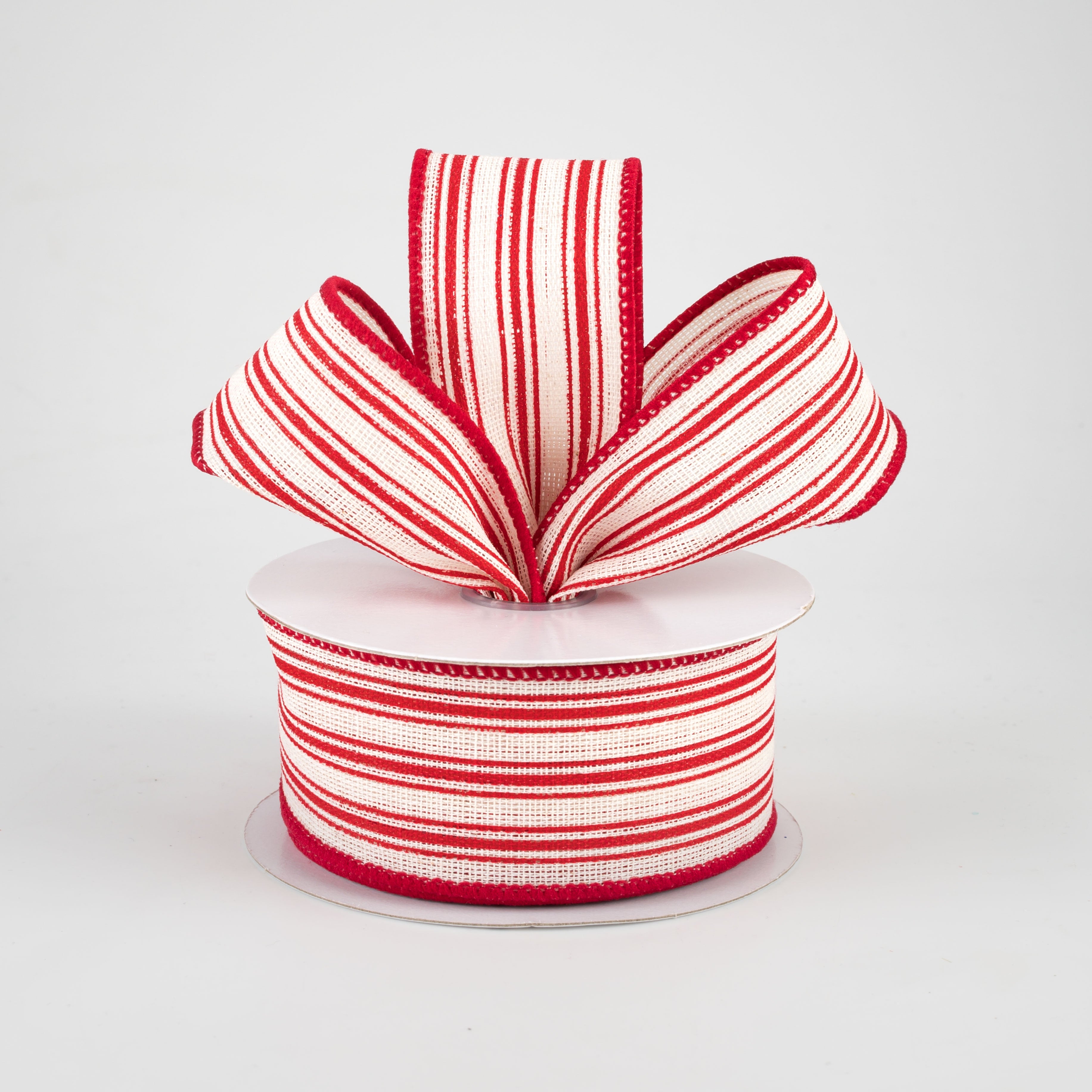 1.5" Ticking Linen Ribbon: Cream & Red (10 Yards) Lifestyle Photo