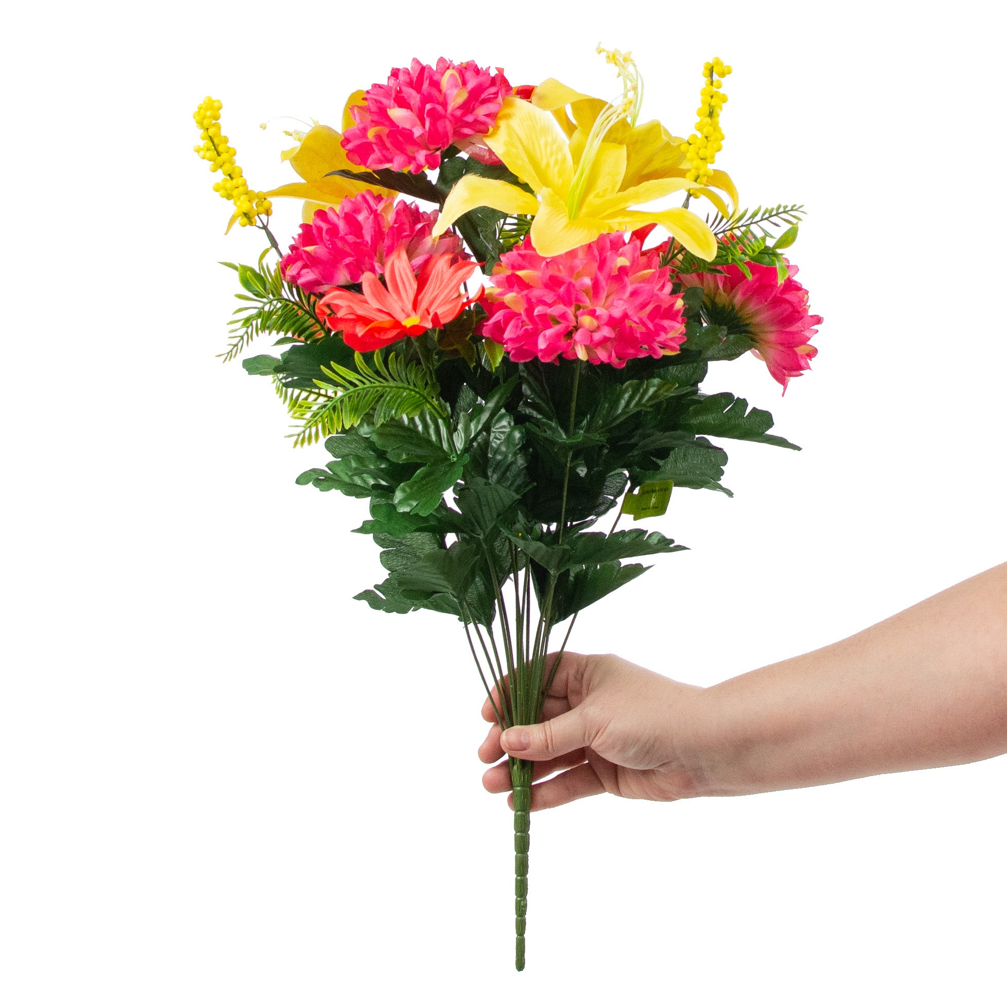 21" Tiger Lily & Mum Bush: Fuchsia, Yellow, Coral detail photo 3