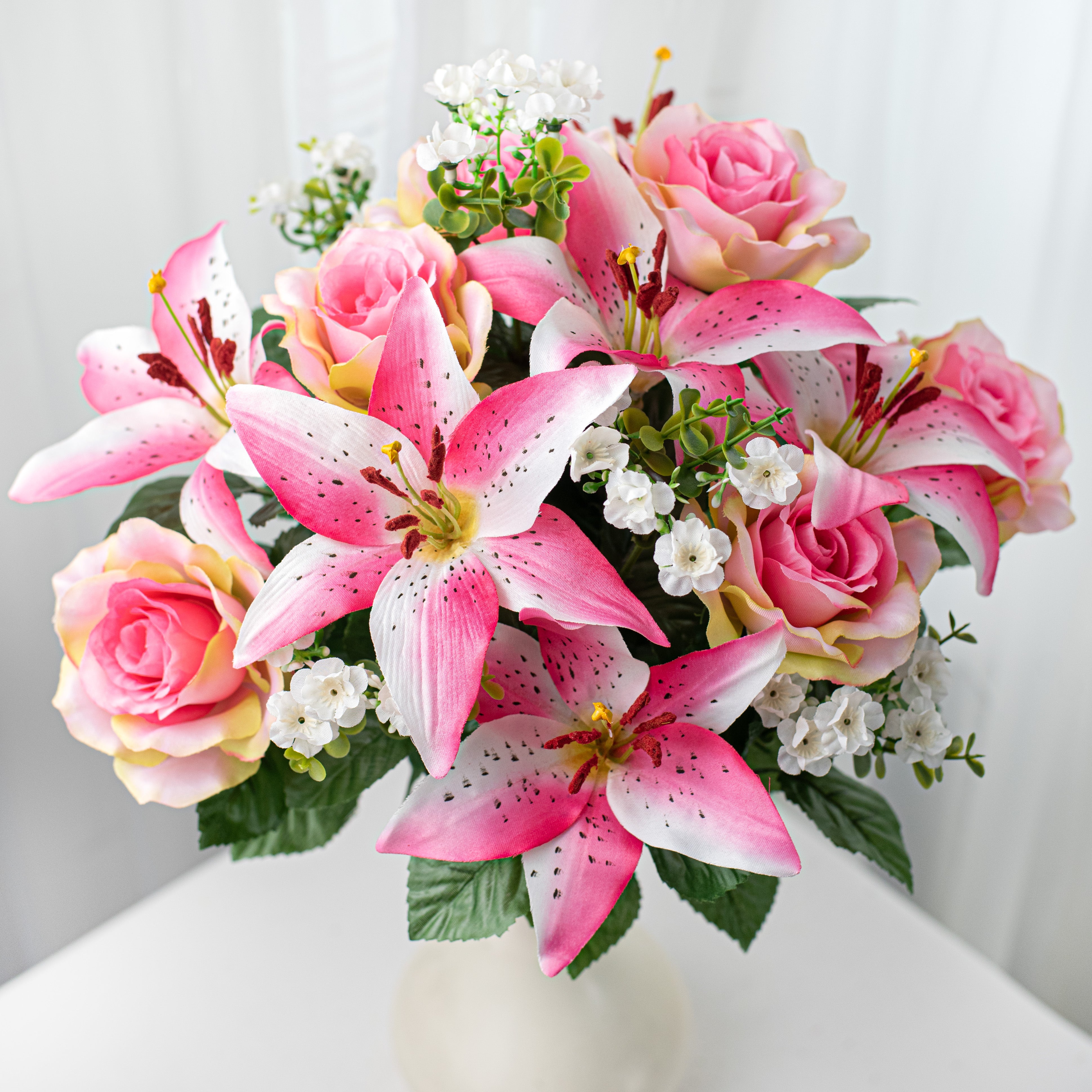 22" Tiger Lily, Rose, Peach Blossom Bush: Pink Item Number: 35040PK