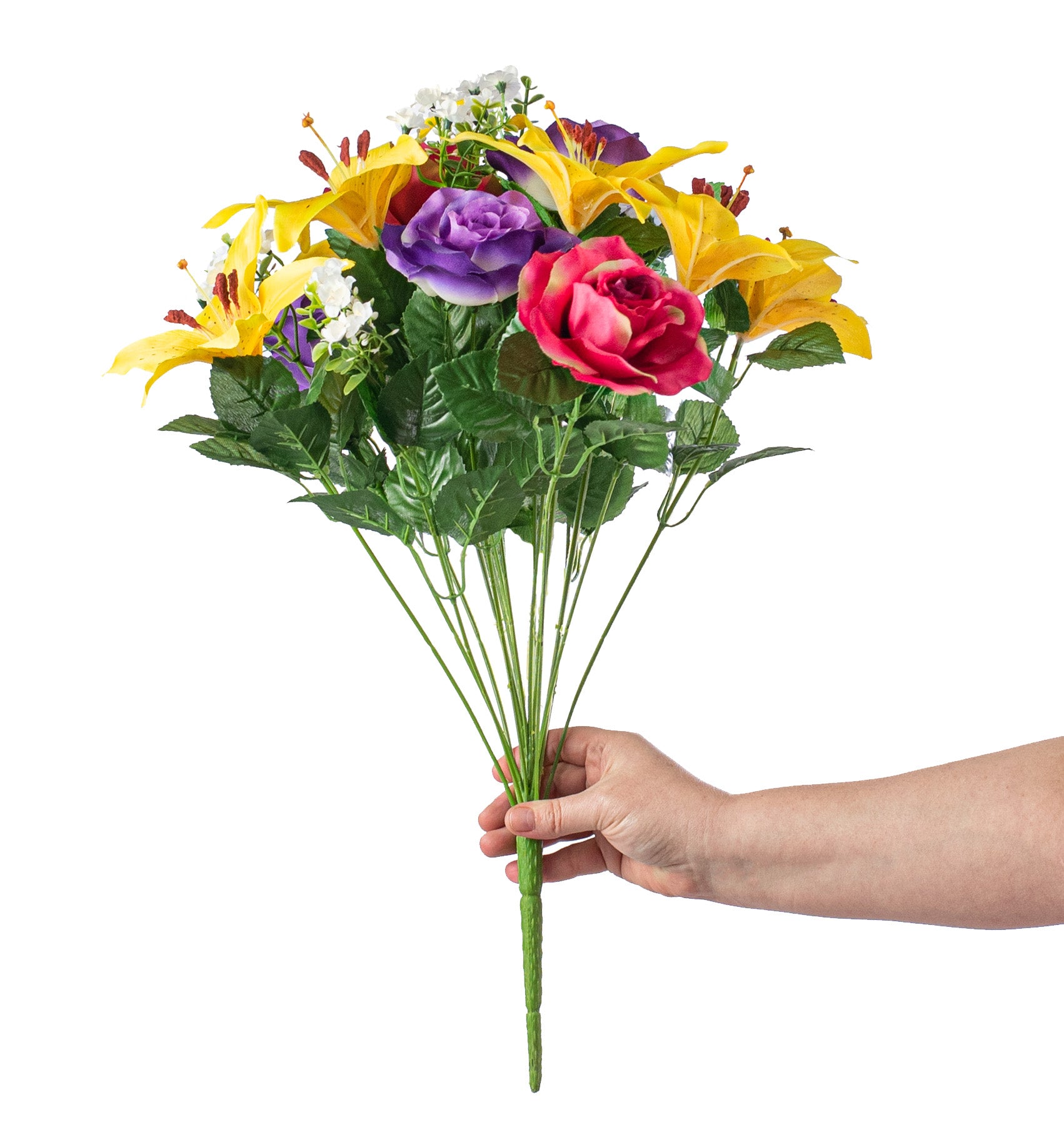 22" Tiger Lily, Rose, Peach Blossom Bush: Purple, Fuchsia, Yellow detail photo 3