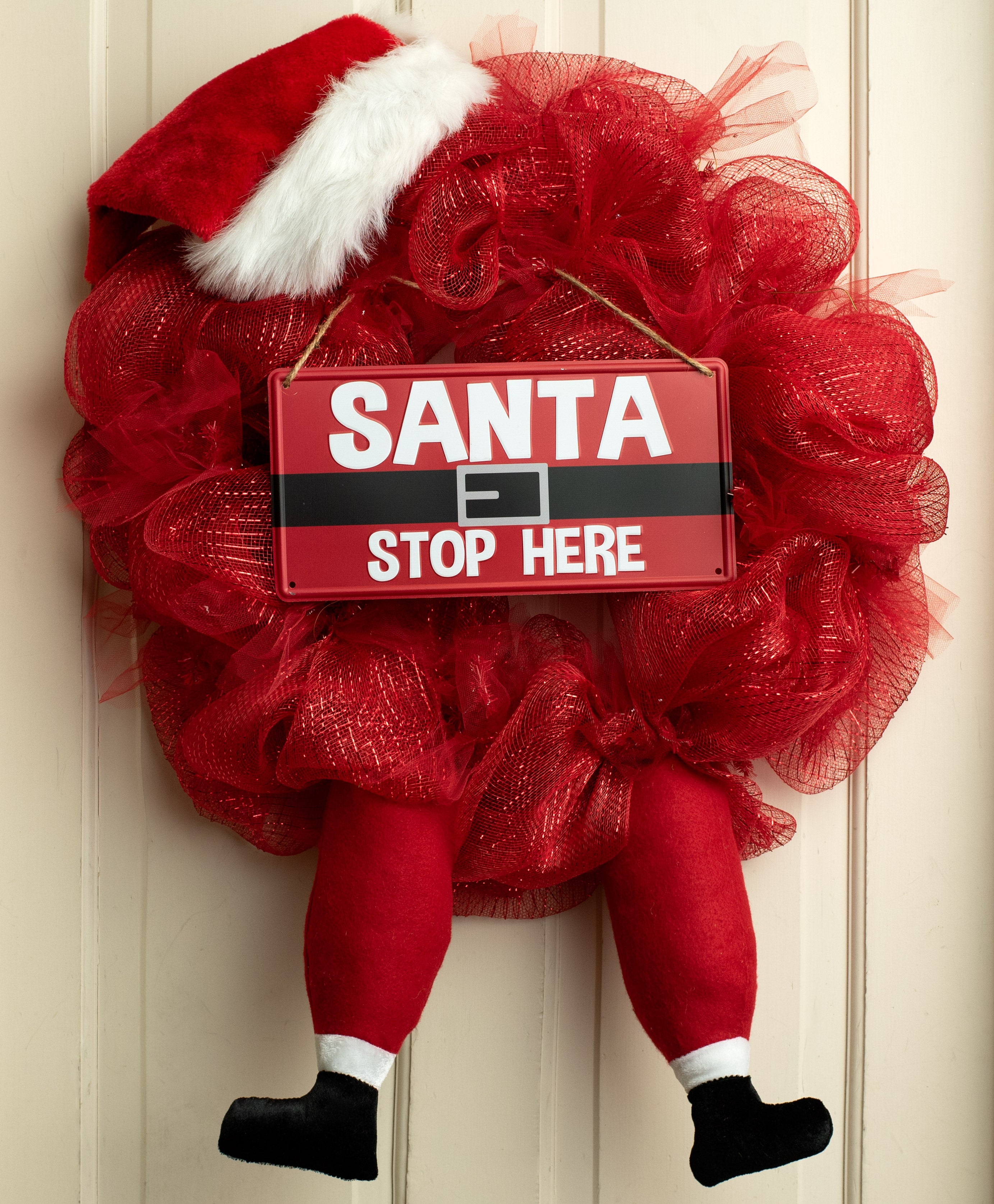 12" Tin Sign: Santa Stop Here Lifestyle Photo