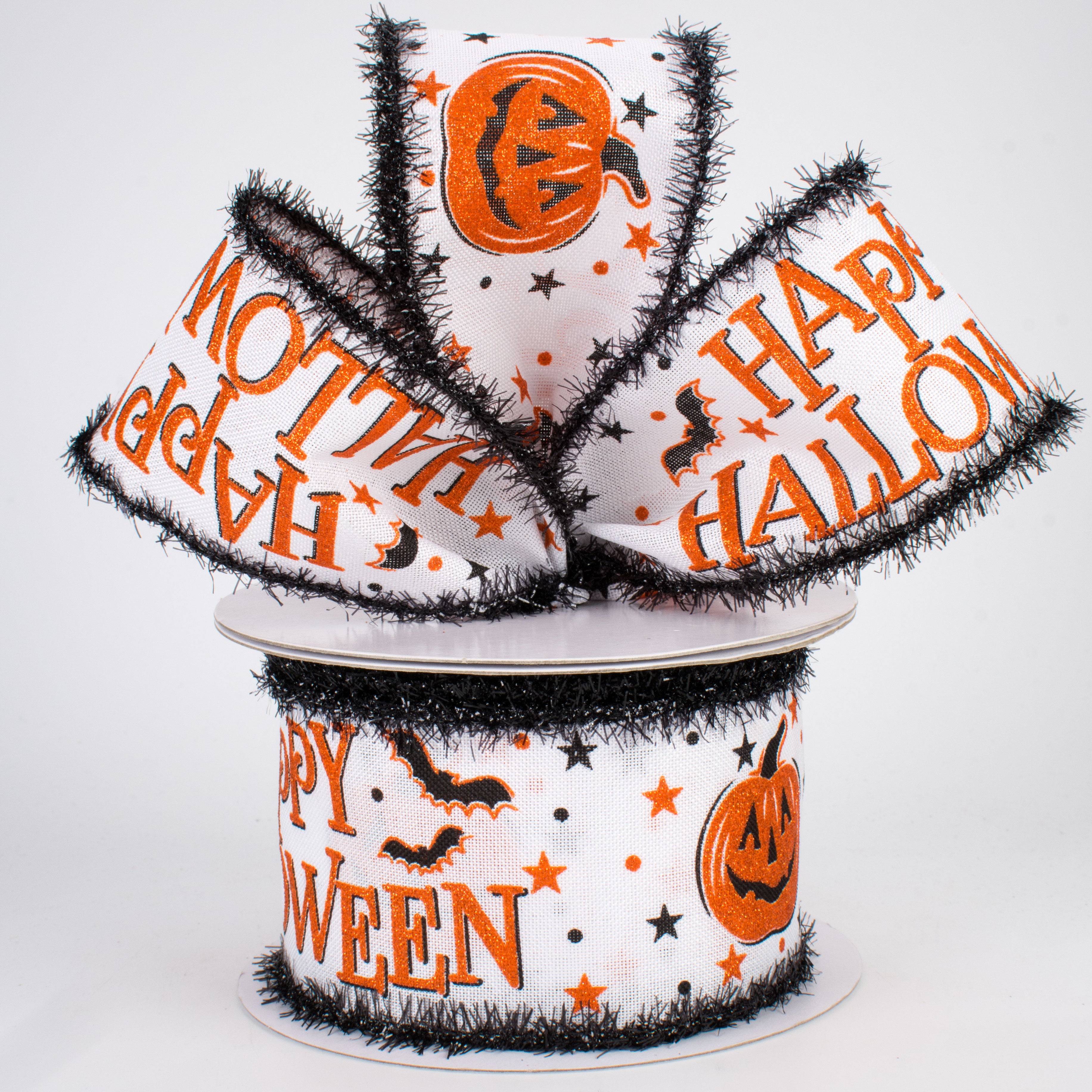 2.5" Tinsel Edge Ribbon: Happy Halloween (10 Yards) Lifestyle Photo