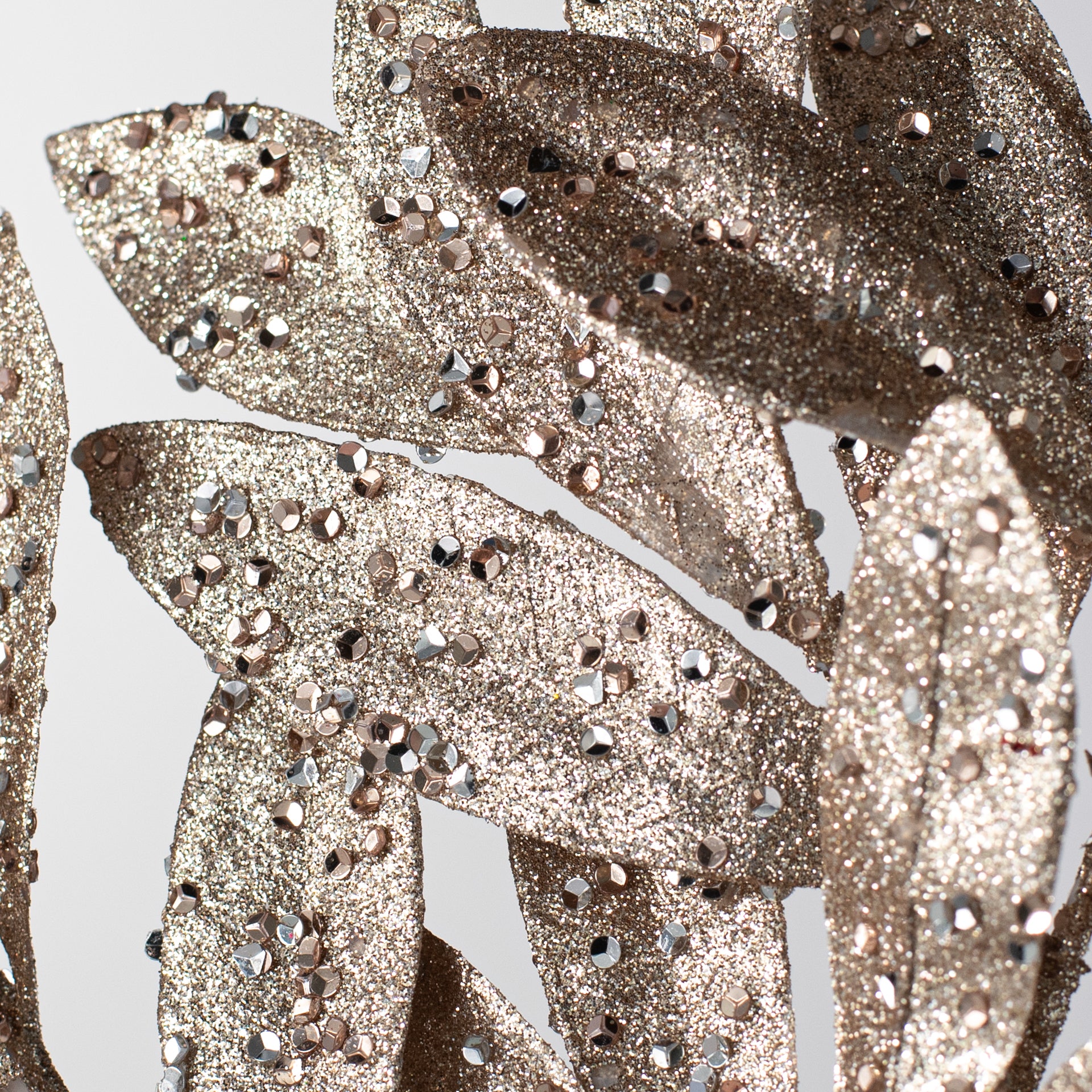 23" Tinsel Glitter Bay Leaf Spray: Champagne Gold Lifestyle Photo