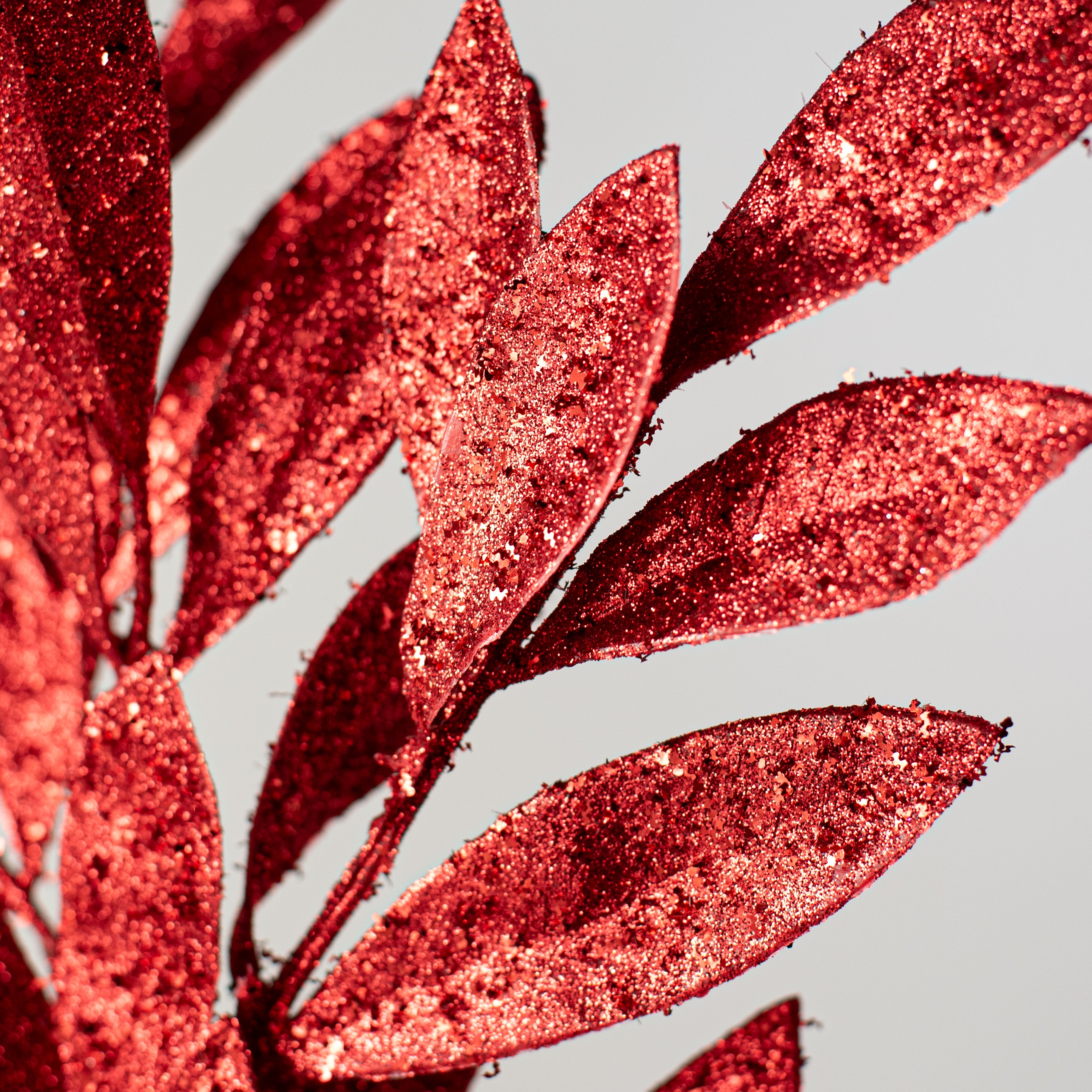 23" Tinsel Glitter Bay Leaf Spray: Red Lifestyle Photo