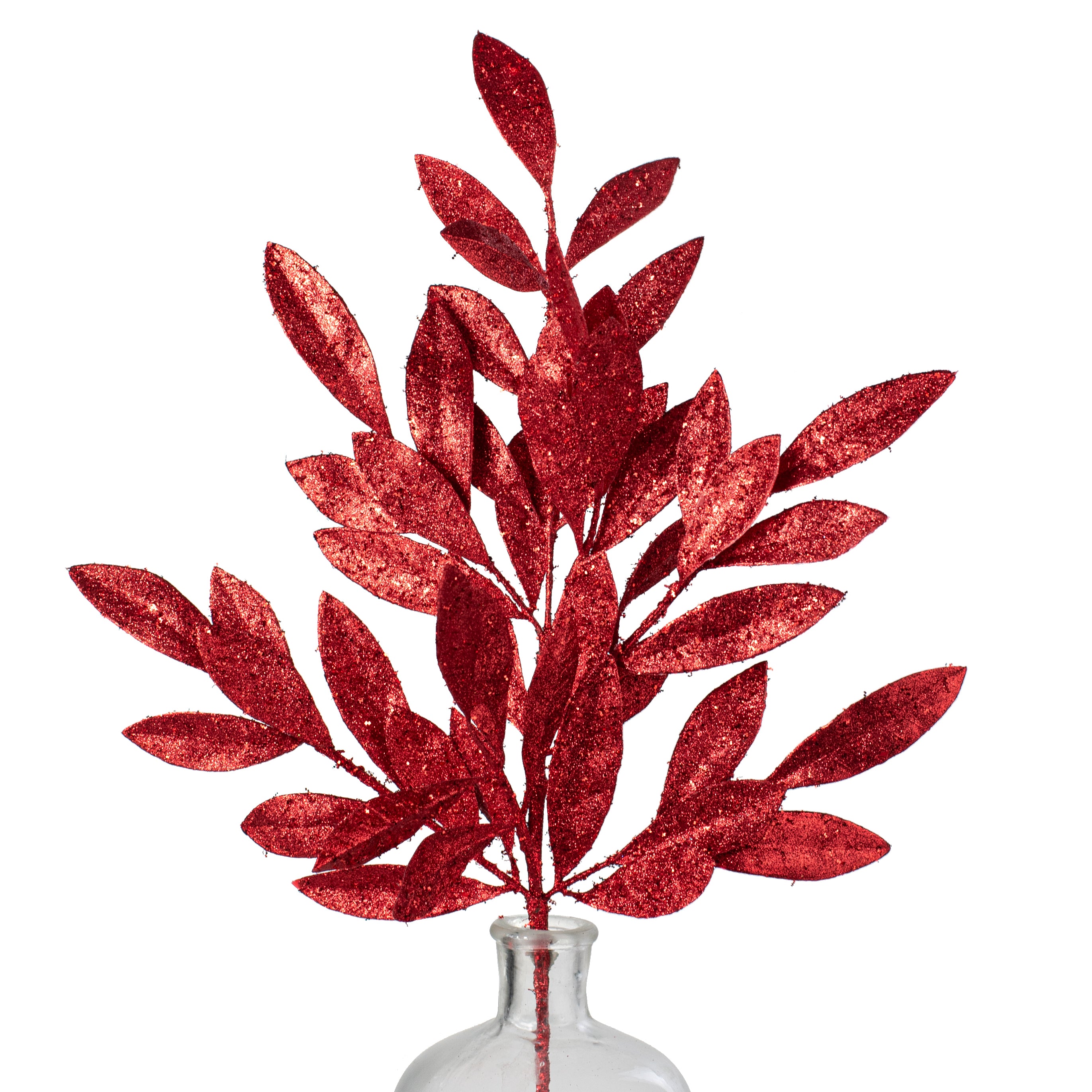 23" Tinsel Glitter Bay Leaf Spray: Red Item Number: XS618224