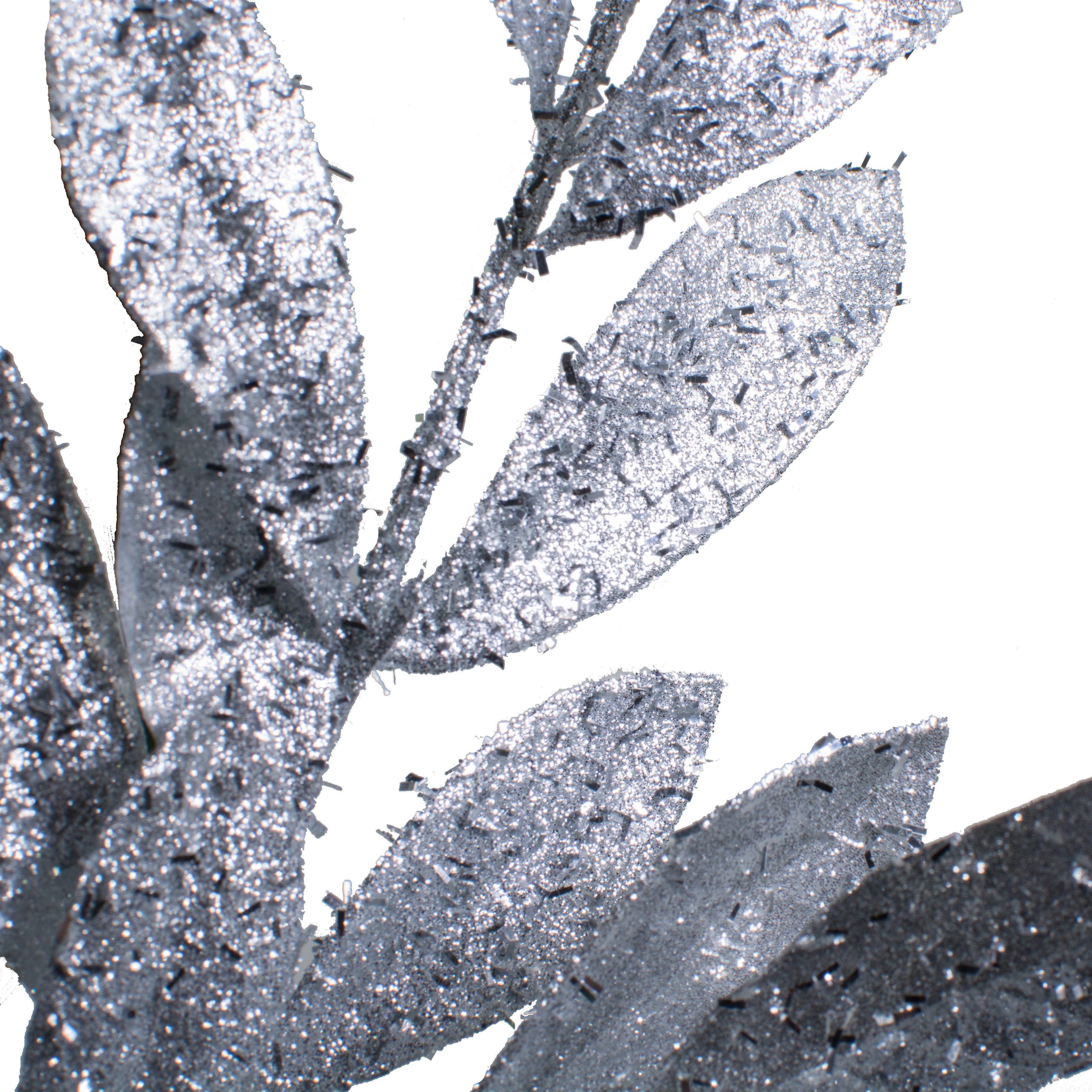 23" Tinsel Glitter Bay Leaf Spray: Silver detail photo 3