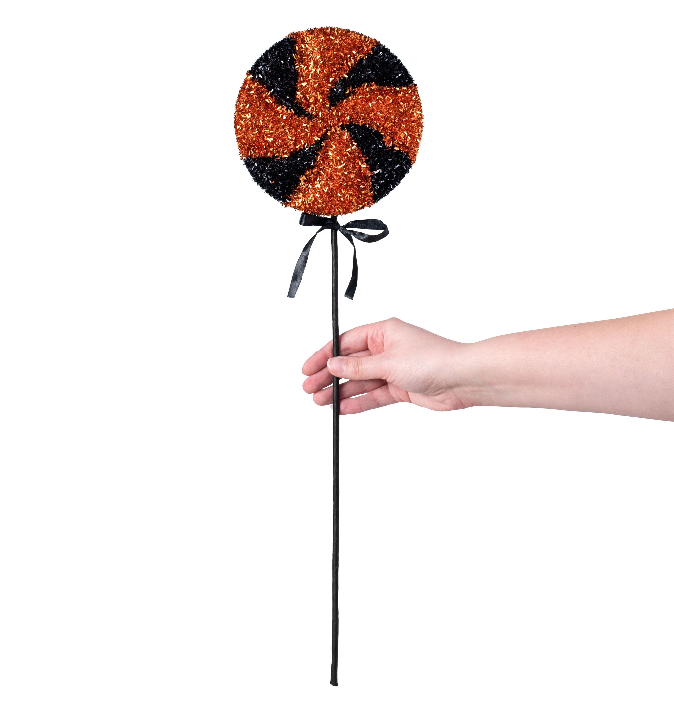 22" Tinsel Lollipop Pick: Black & Orange detail photo 3