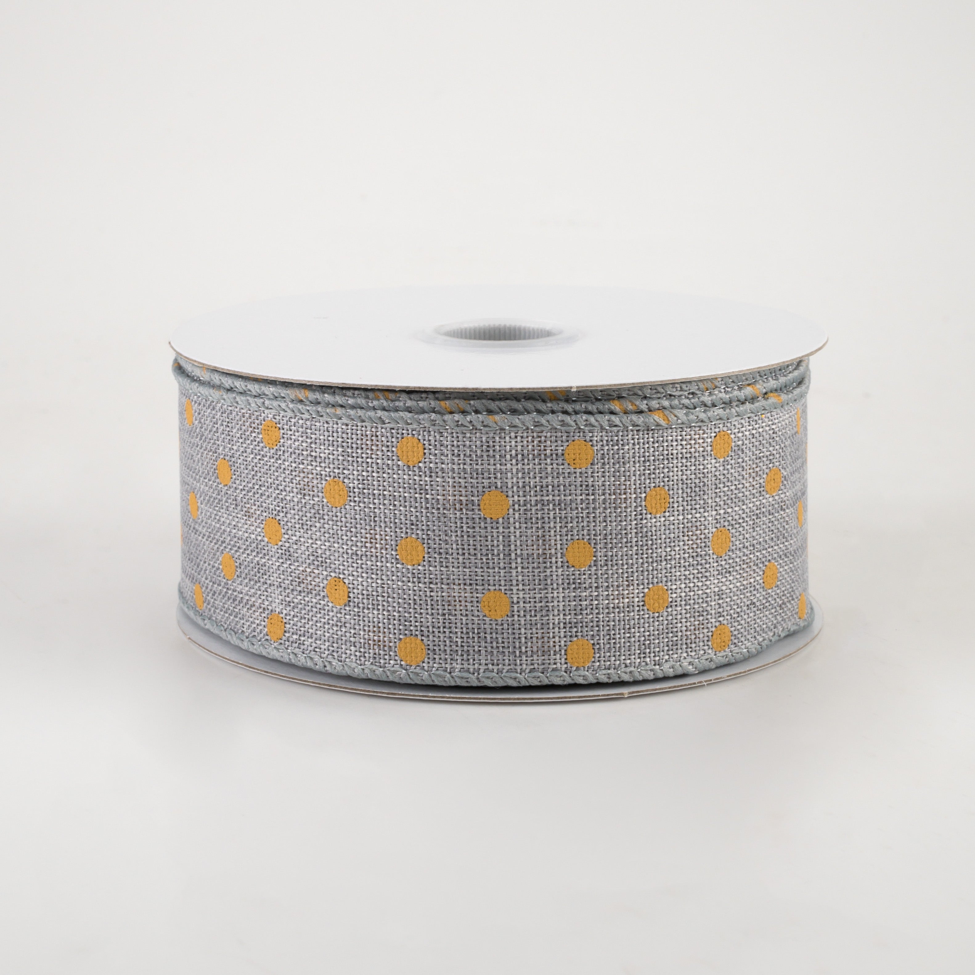 1.5" Tiny Dots Linen Ribbon: Sunflower on Grey (10 Yards)