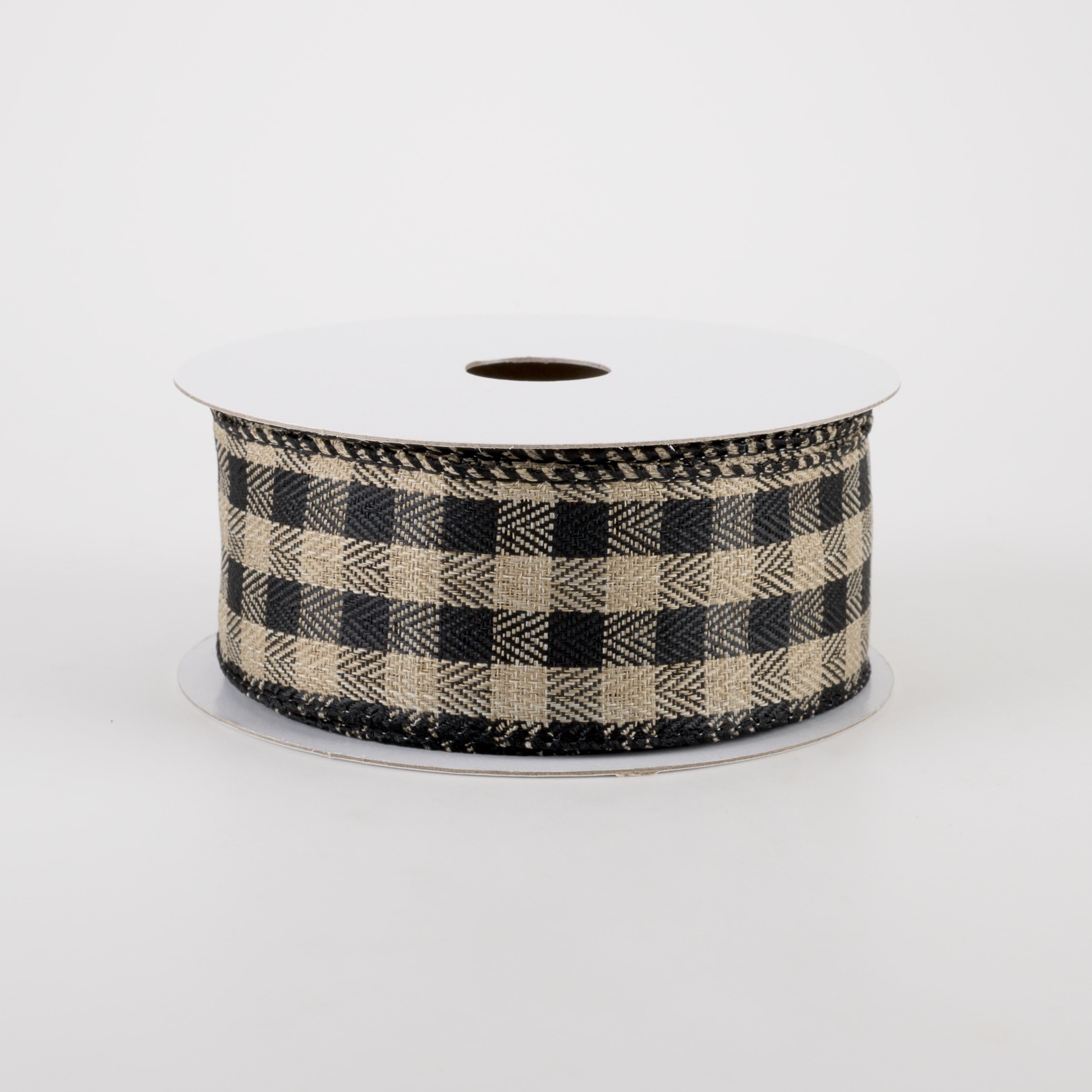 1.5" Tiny Woven Buffalo Plaid Ribbon: Black, Natural (10 Yards) Item Number: 72138-09-15