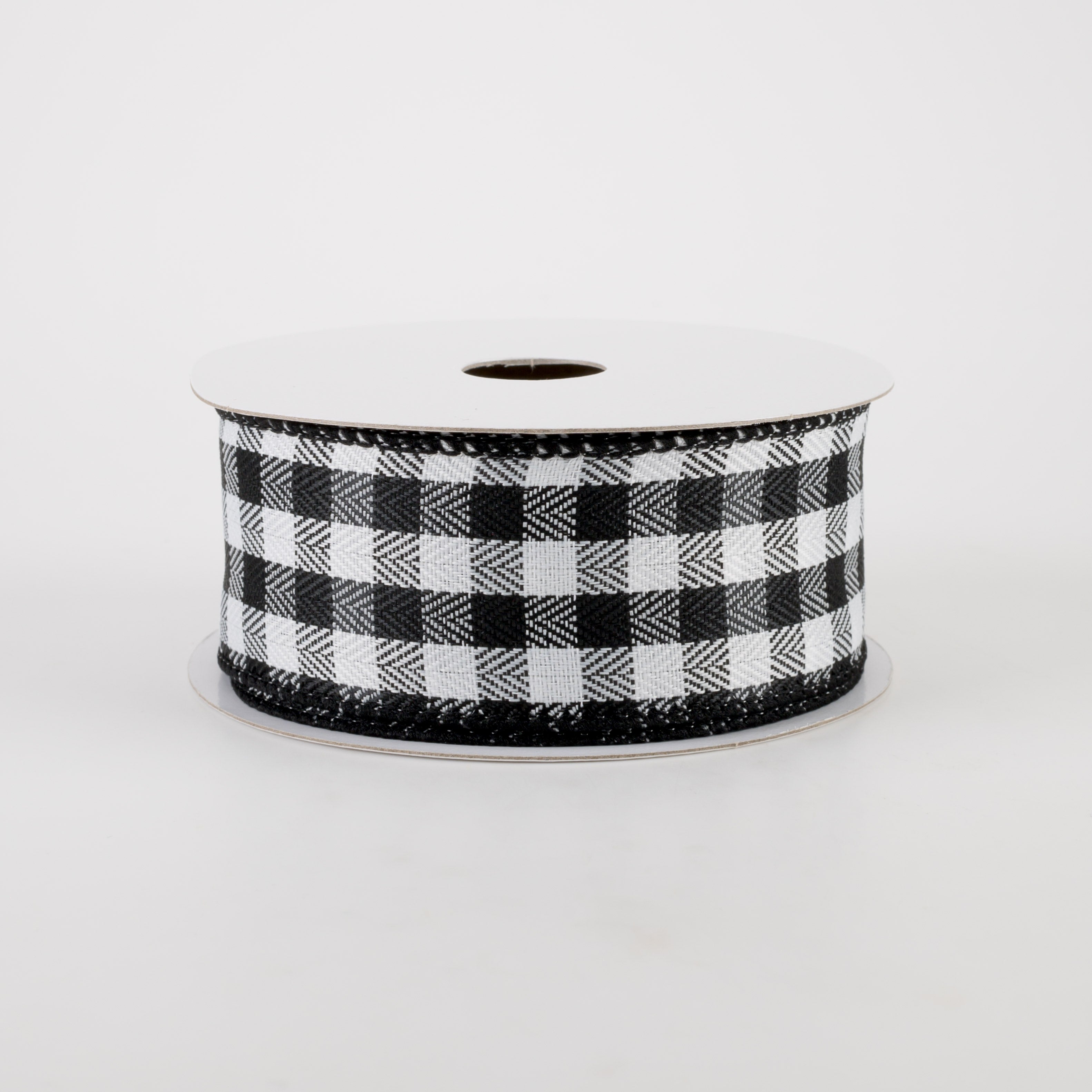 1.5" Tiny Woven Buffalo Plaid Ribbon: Black, White (10 Yards)