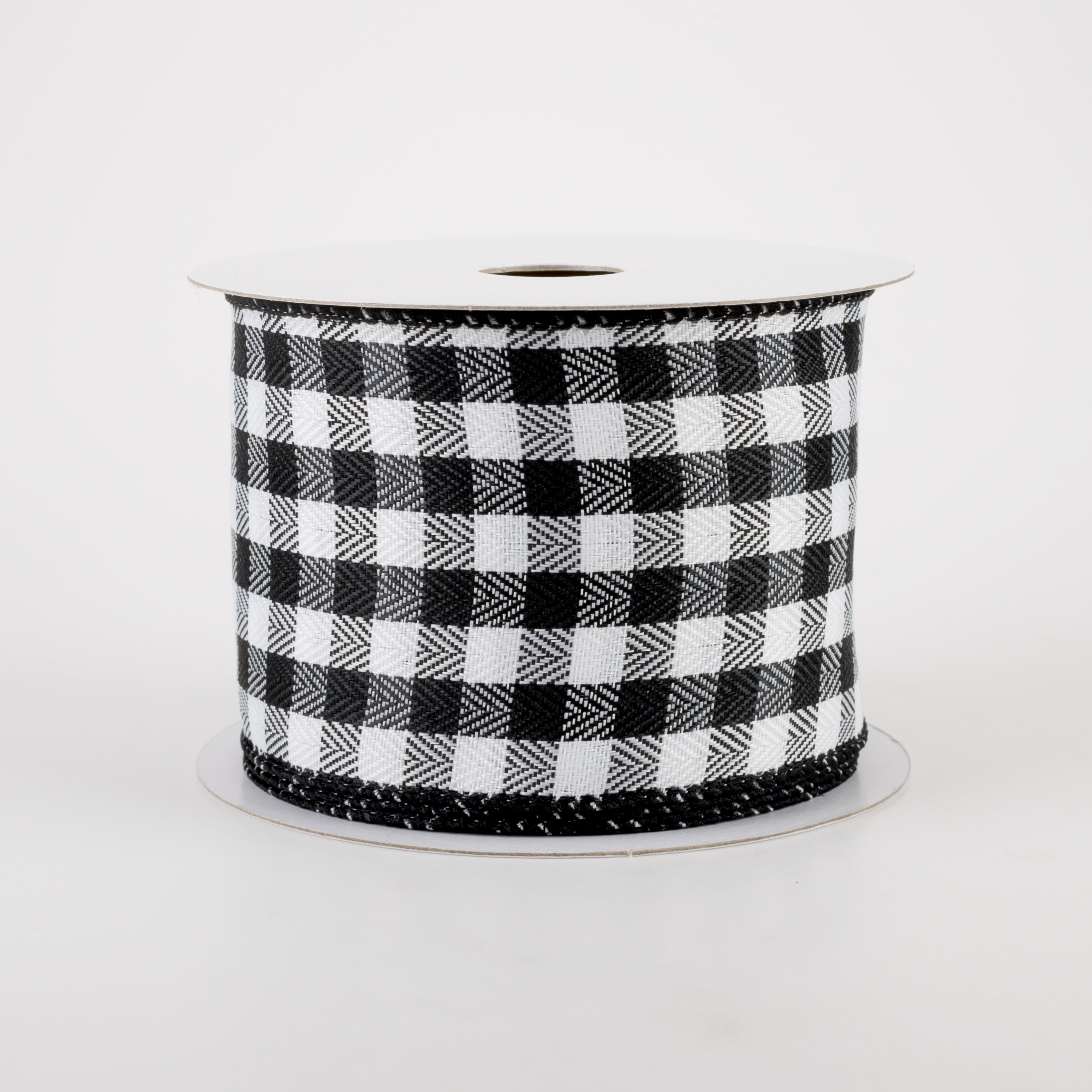 2.5" Tiny Woven Buffalo Plaid Ribbon: Black, White (10 Yards)
