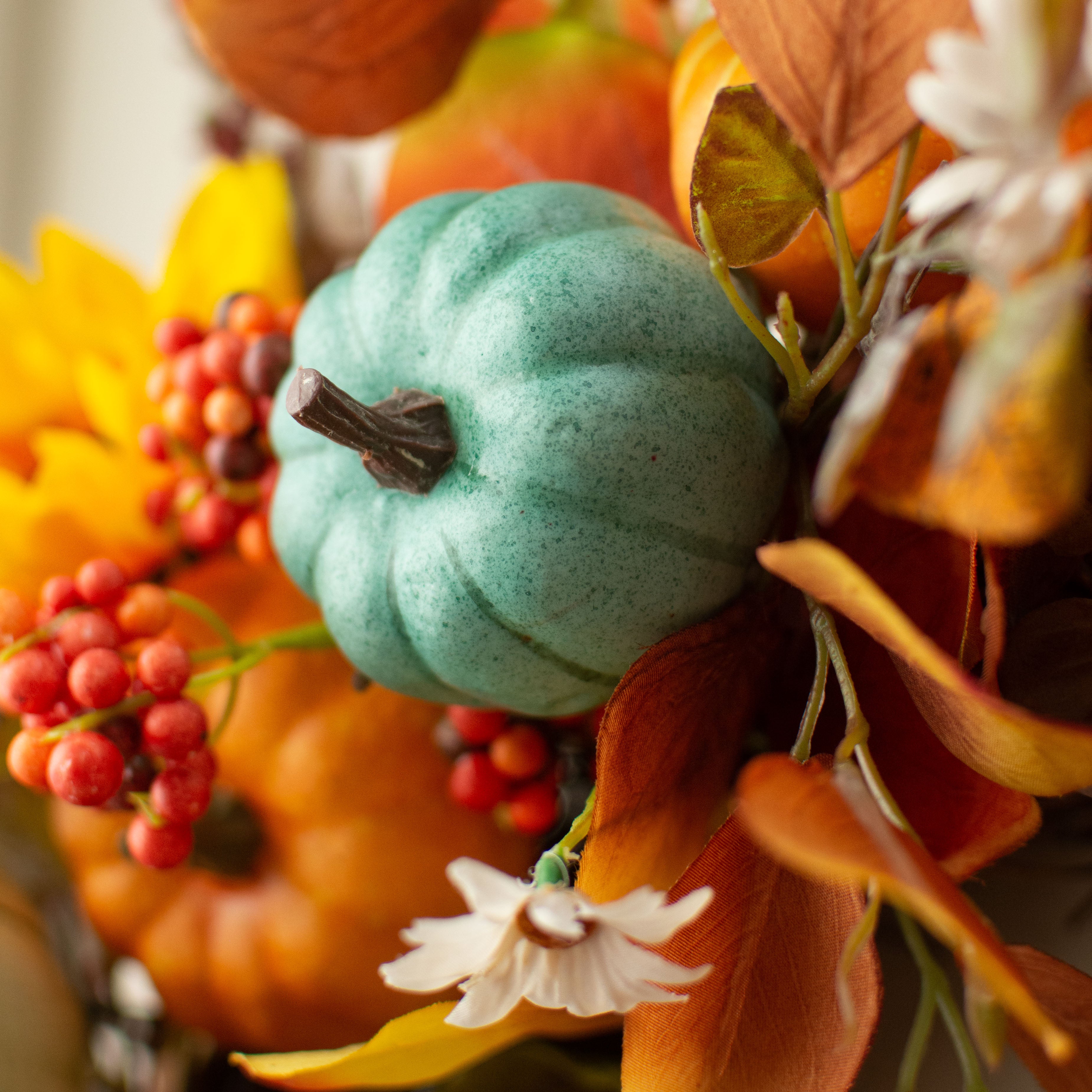 1.75" to 3.75" Assorted Artificial Pumpkins: Teal & Navy Fall (12) Lifestyle Photo