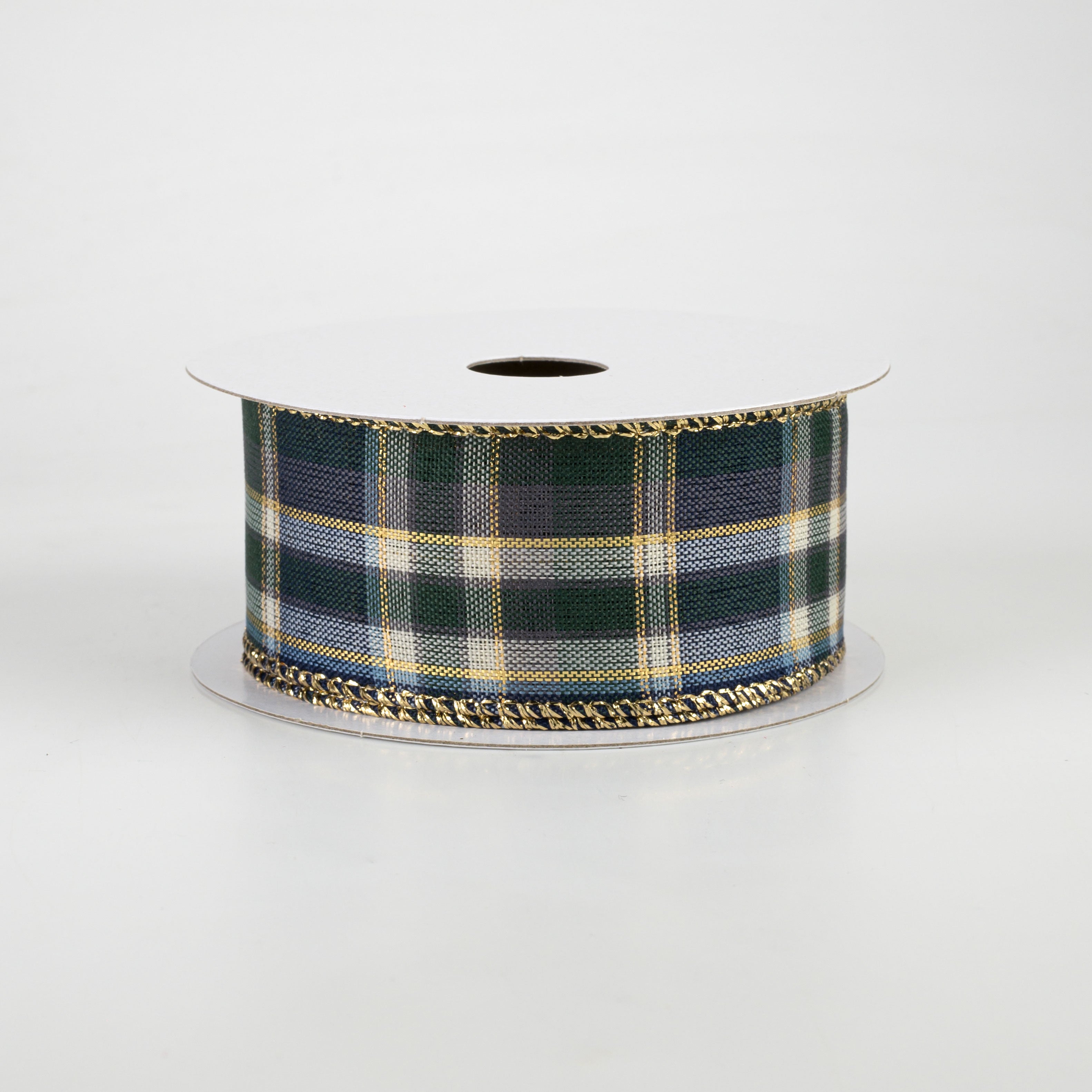 1.5" Tom Plaid Ribbon: Navy, Emerald & Gold (10 Yards) Item Number: 72032-09-17