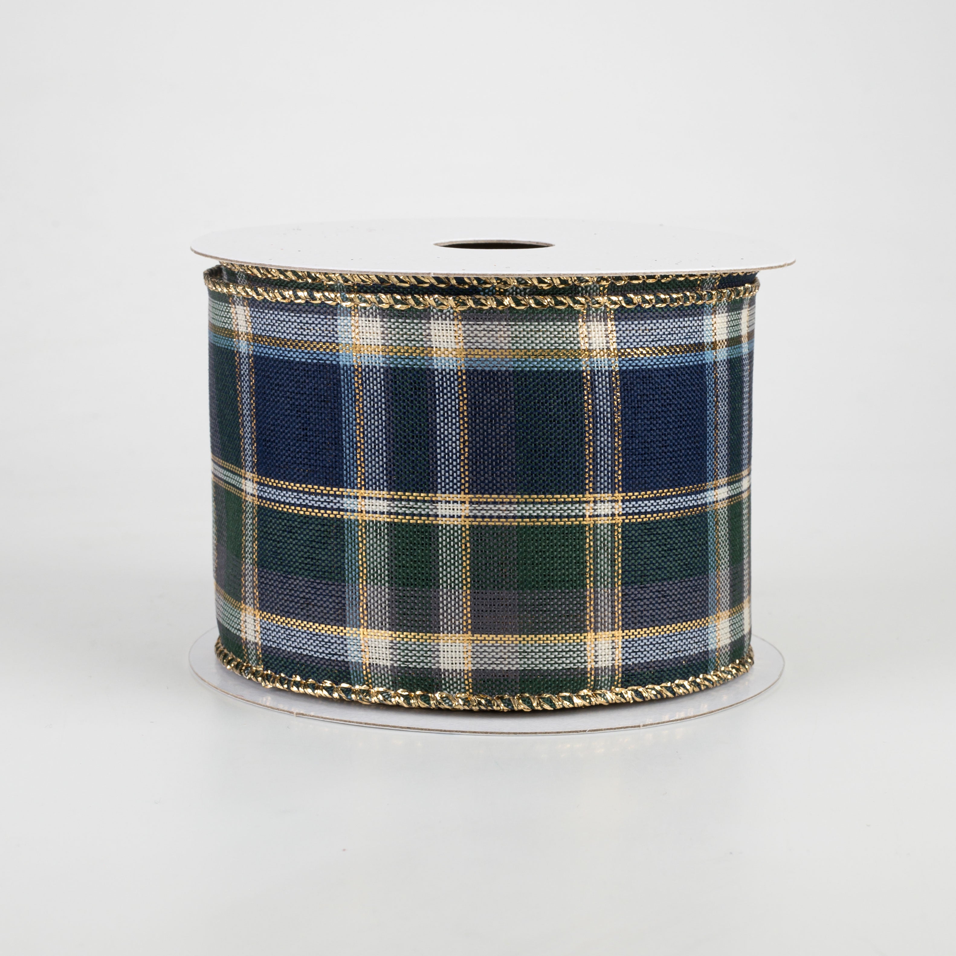 2.5" Tom Plaid Ribbon: Navy, Emerald & Gold (10 Yards) Item Number: 72032-40-17