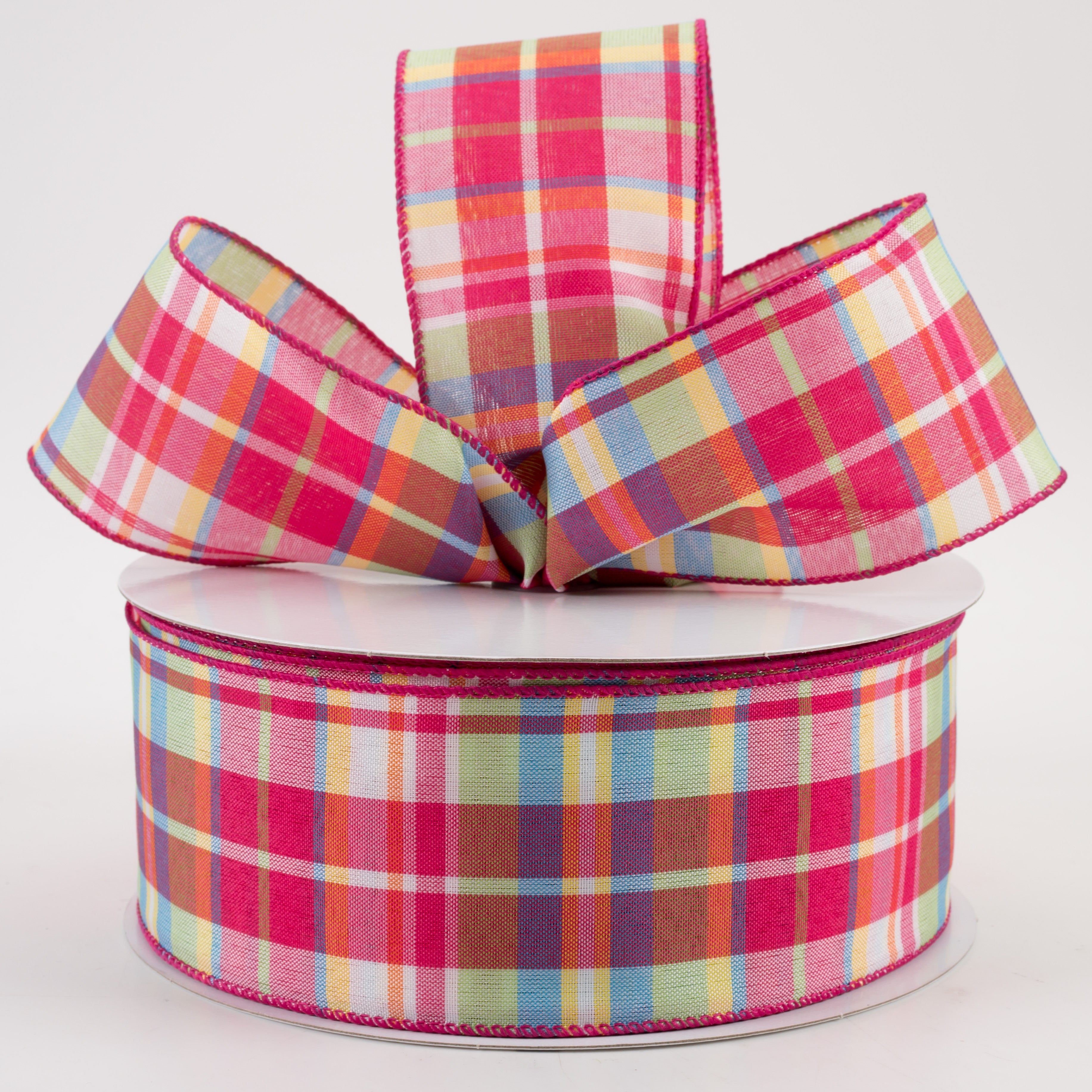 2.5" Toni Plaid Ribbon: Pink, Green, Blue, Yellow (50 Yards) Lifestyle Photo