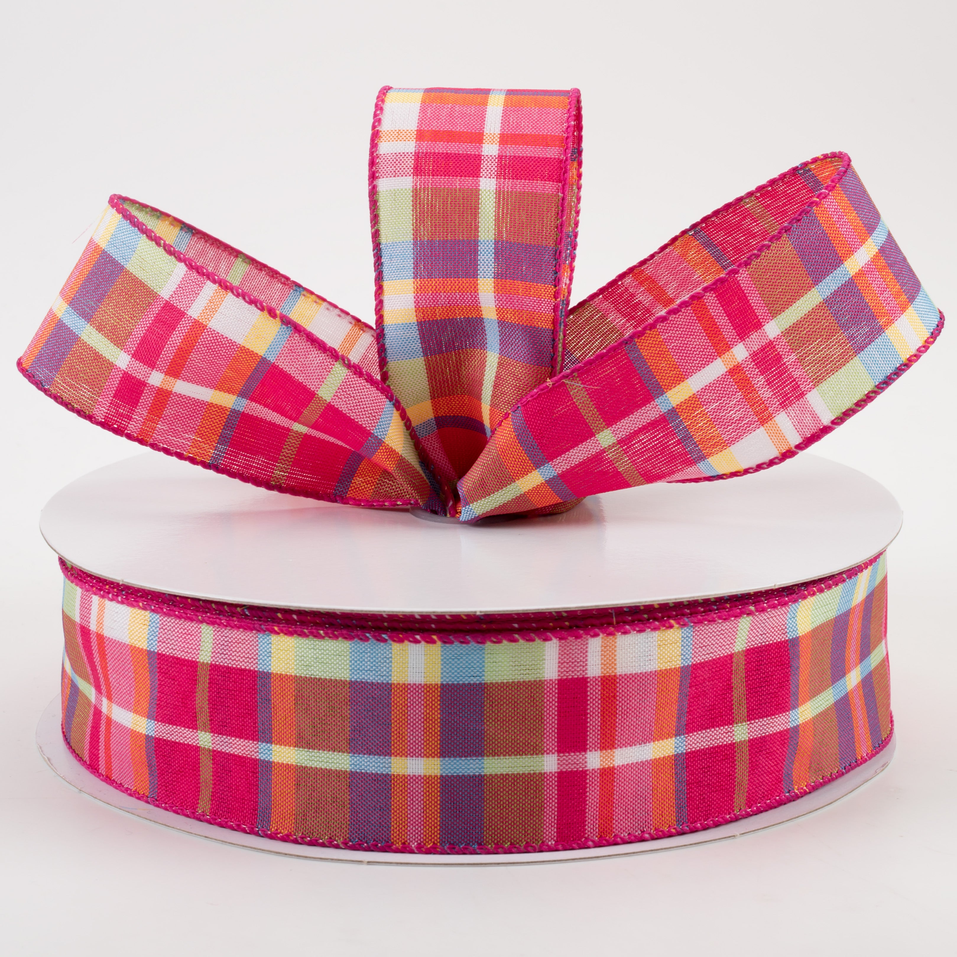 1.5" Toni Plaid Ribbon: Pink, Green, Blue, Yellow (50 Yards) Lifestyle Photo