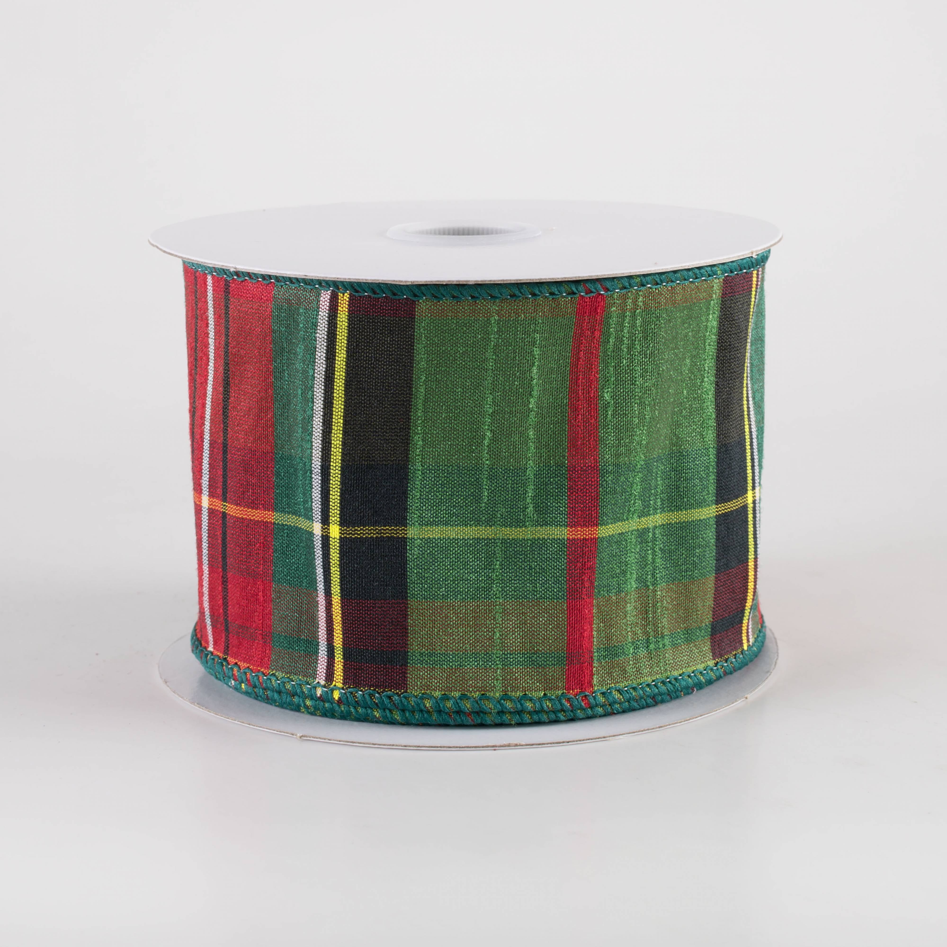 2.5" Traditional Tartan Plaid Ribbon: Emerald, Red, Black (10 Yards)