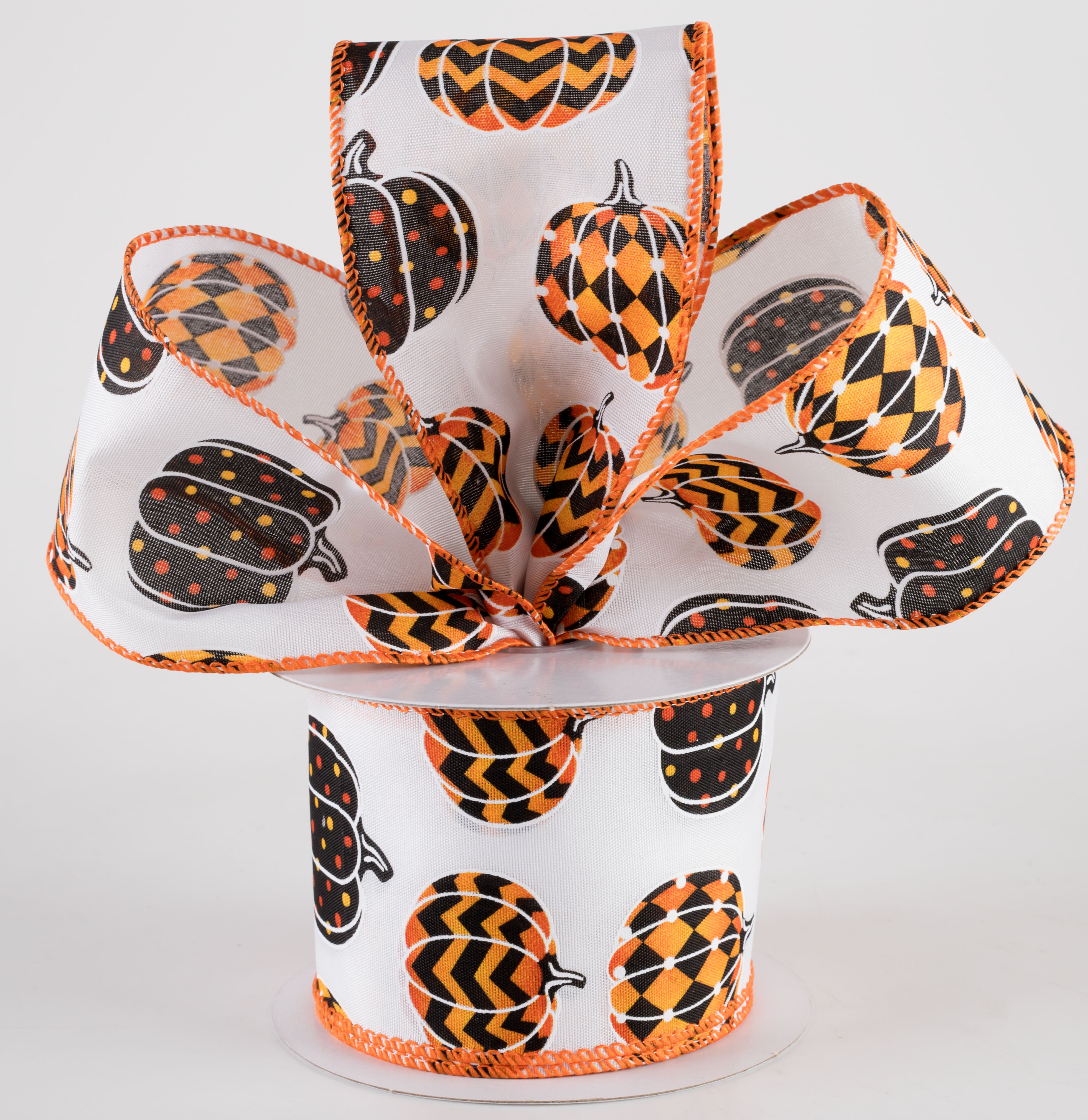 2.5" Trendy Pumpkins Ribbon: Orange, Yellow & Black (10 Yards) Lifestyle Photo