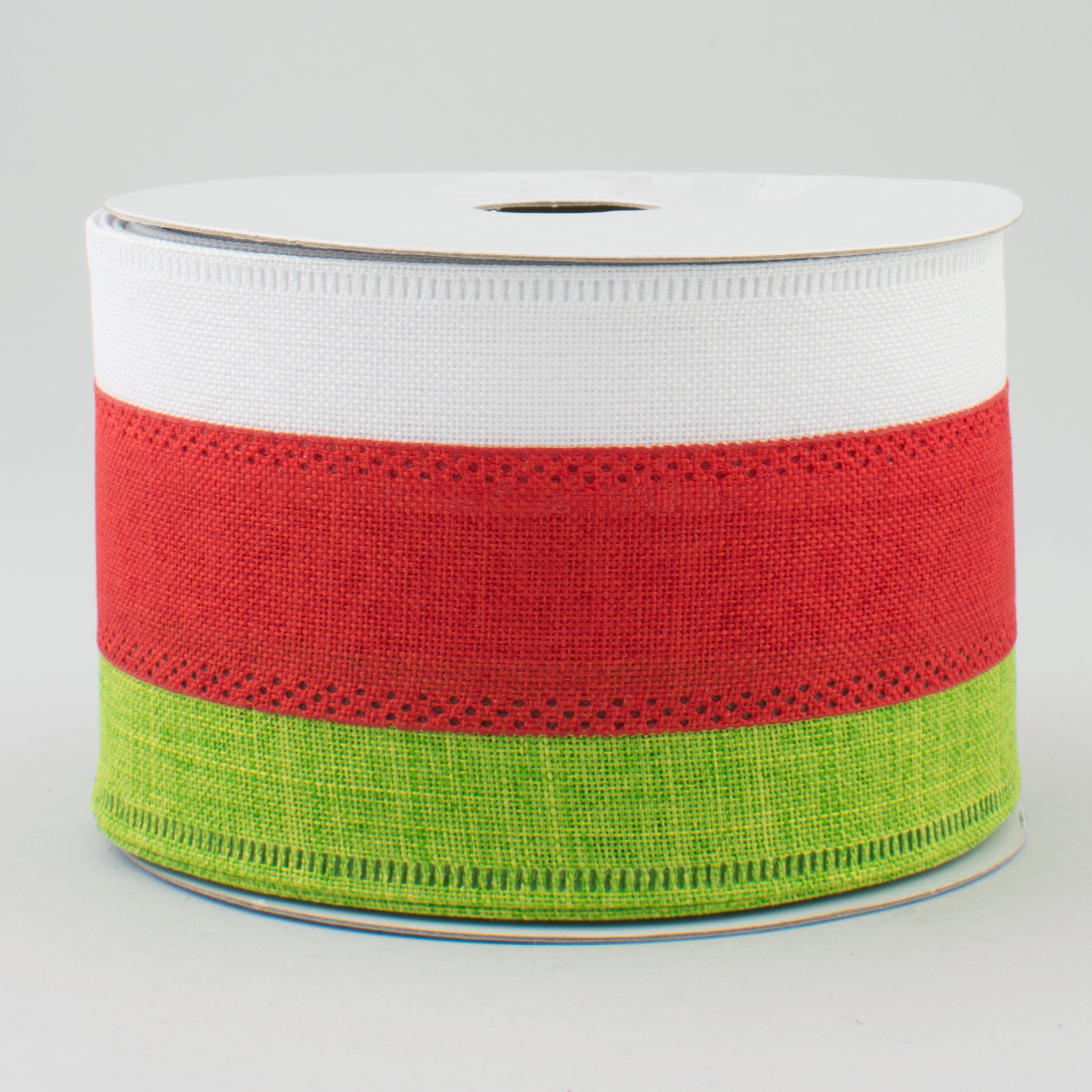 2.5" Tricolor Striped Ribbon: Lime, Red, White (10 Yards)